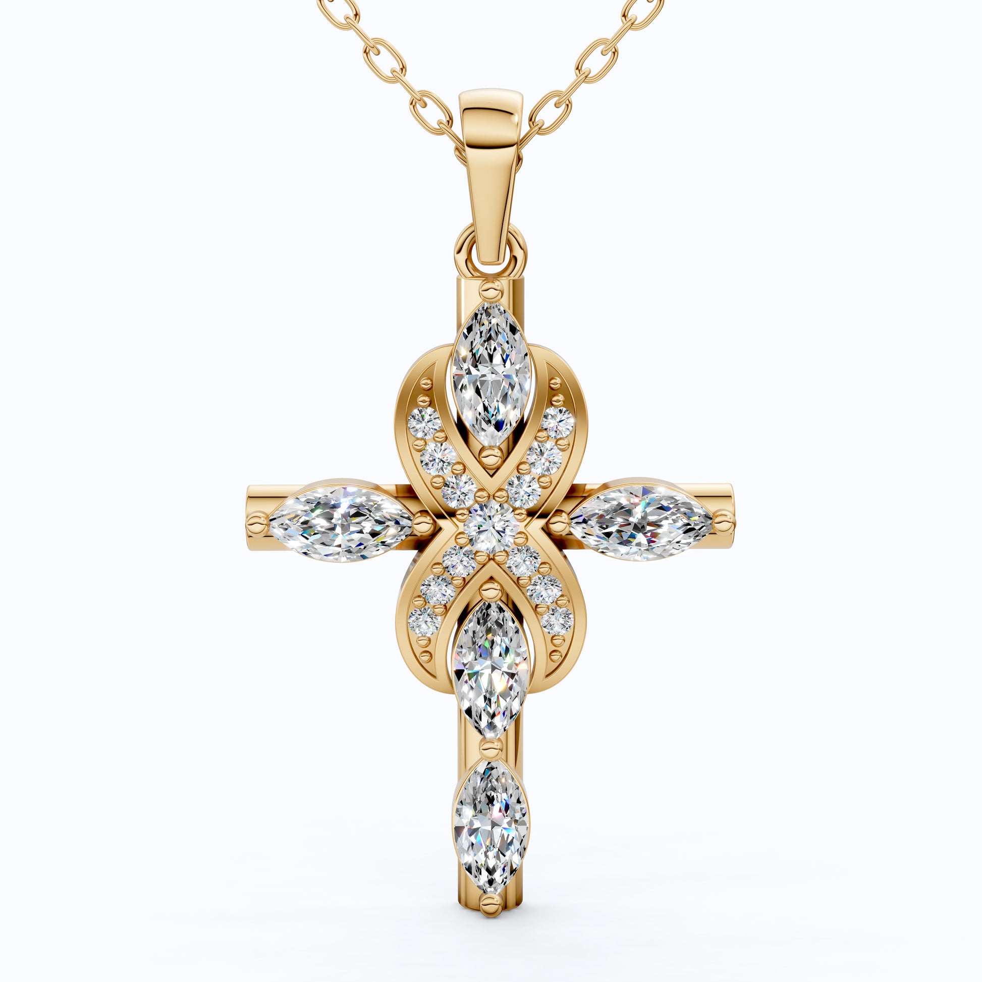 Infinity Loop Marquise Cross Pendant in 14K Solid Gold, 1.19 TCW Marquise/Round Cut Lab Created Daimonds, Bridal Jewelry, Gift for Her
