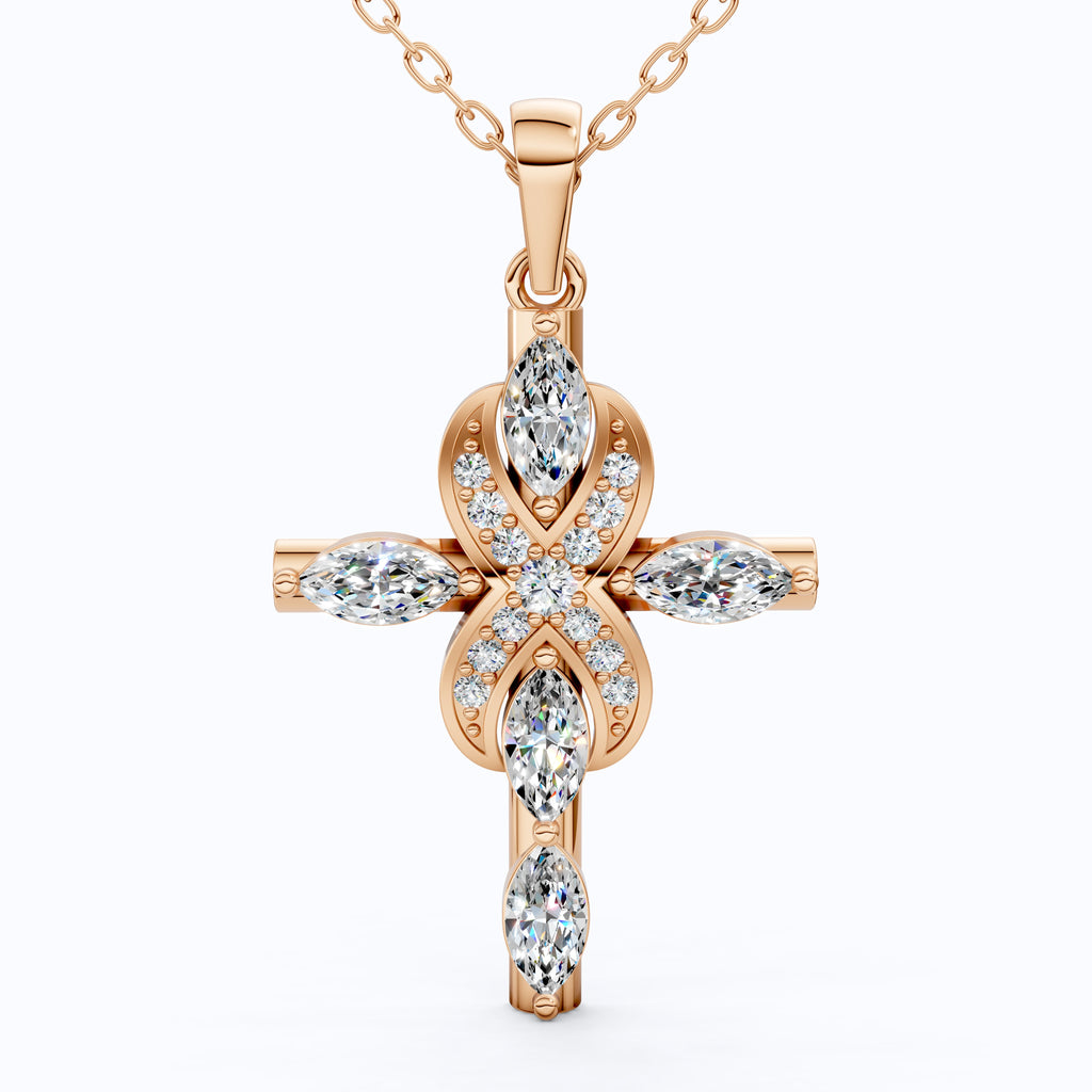 Infinity Loop Marquise Cross Pendant in 14K Solid Gold, 1.19 TCW Marquise/Round Cut Lab Created Daimonds, Bridal Jewelry, Gift for Her