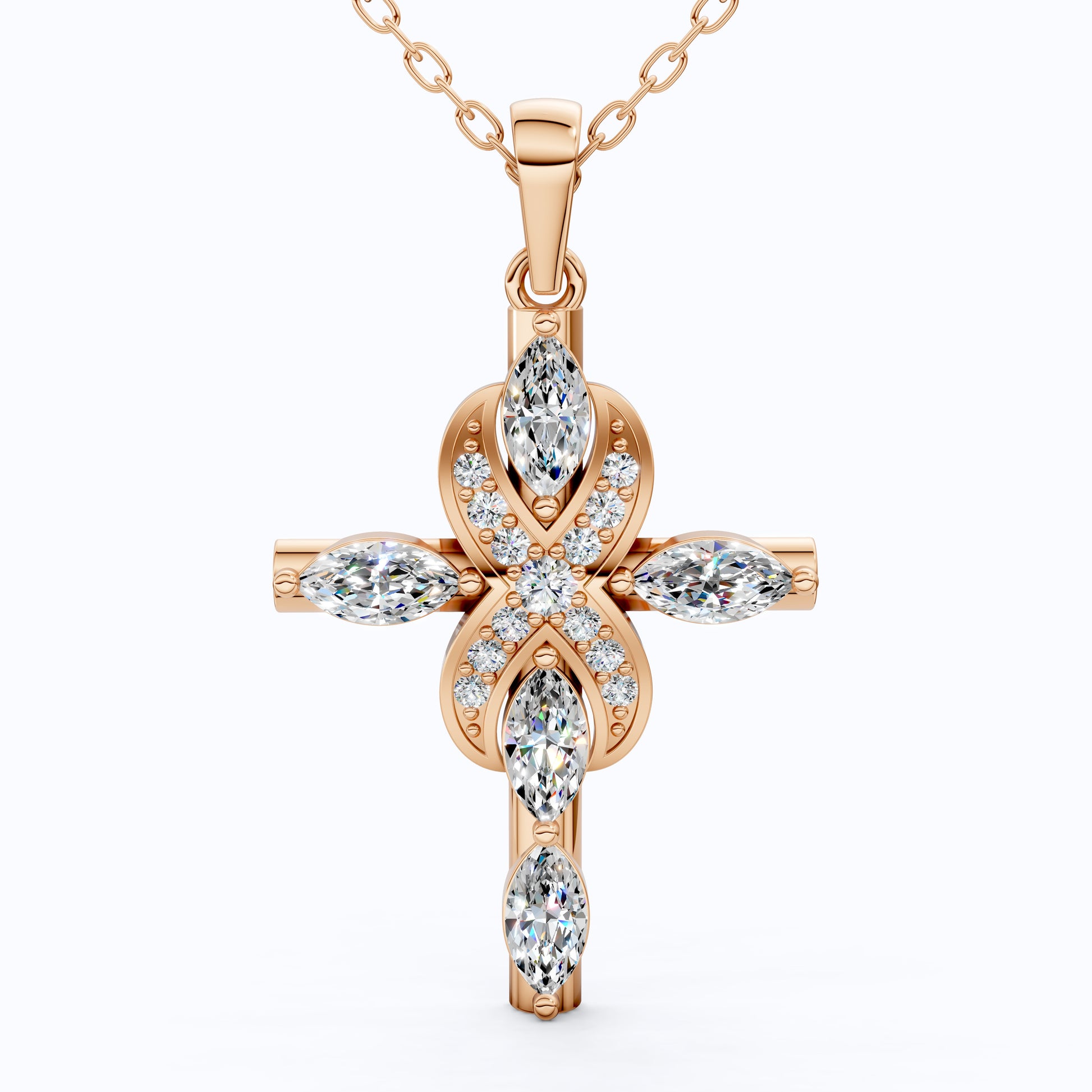 Infinity Loop Marquise Cross Pendant in 14K Solid Gold, 1.19 TCW Marquise/Round Cut Lab Created Daimonds, Bridal Jewelry, Gift for Her