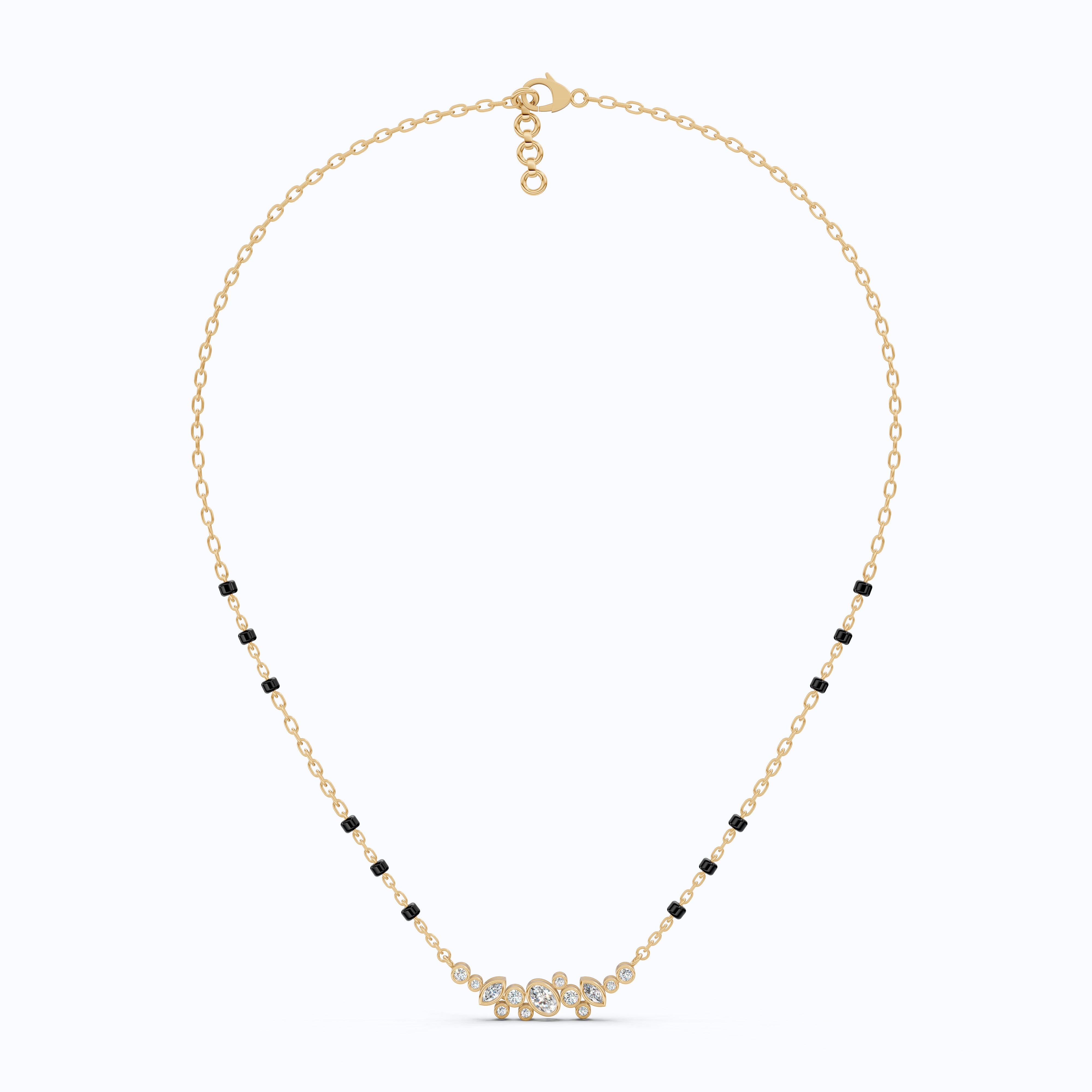 Cluster Marquise & Oval Diamond Tanmaniya Mangalsutra in 14k Solid Gold, Bridal Jewelry Gift For Wife, Multi-Shaped Diamond Cluster Pendant Necklace