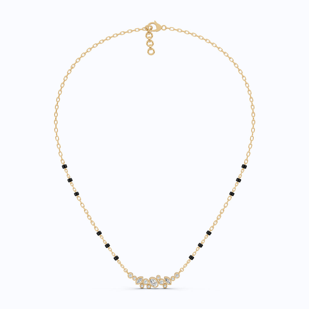 Cluster Marquise & Oval Diamond Tanmaniya Mangalsutra in 14k Solid Gold, Bridal Jewelry Gift For Wife, Multi-Shaped Diamond Cluster Pendant Necklace