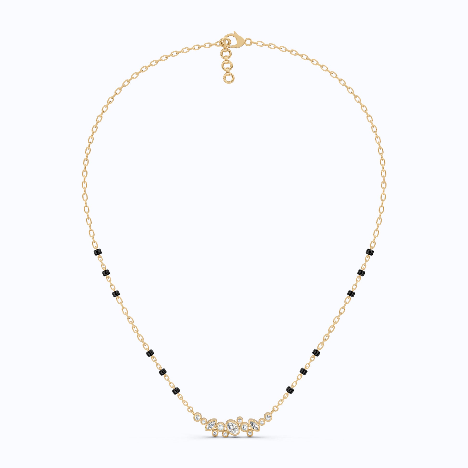 Cluster Marquise & Oval Diamond Tanmaniya Mangalsutra in 14k Solid Gold, Bridal Jewelry Gift For Wife, Multi-Shaped Diamond Cluster Pendant Necklace
