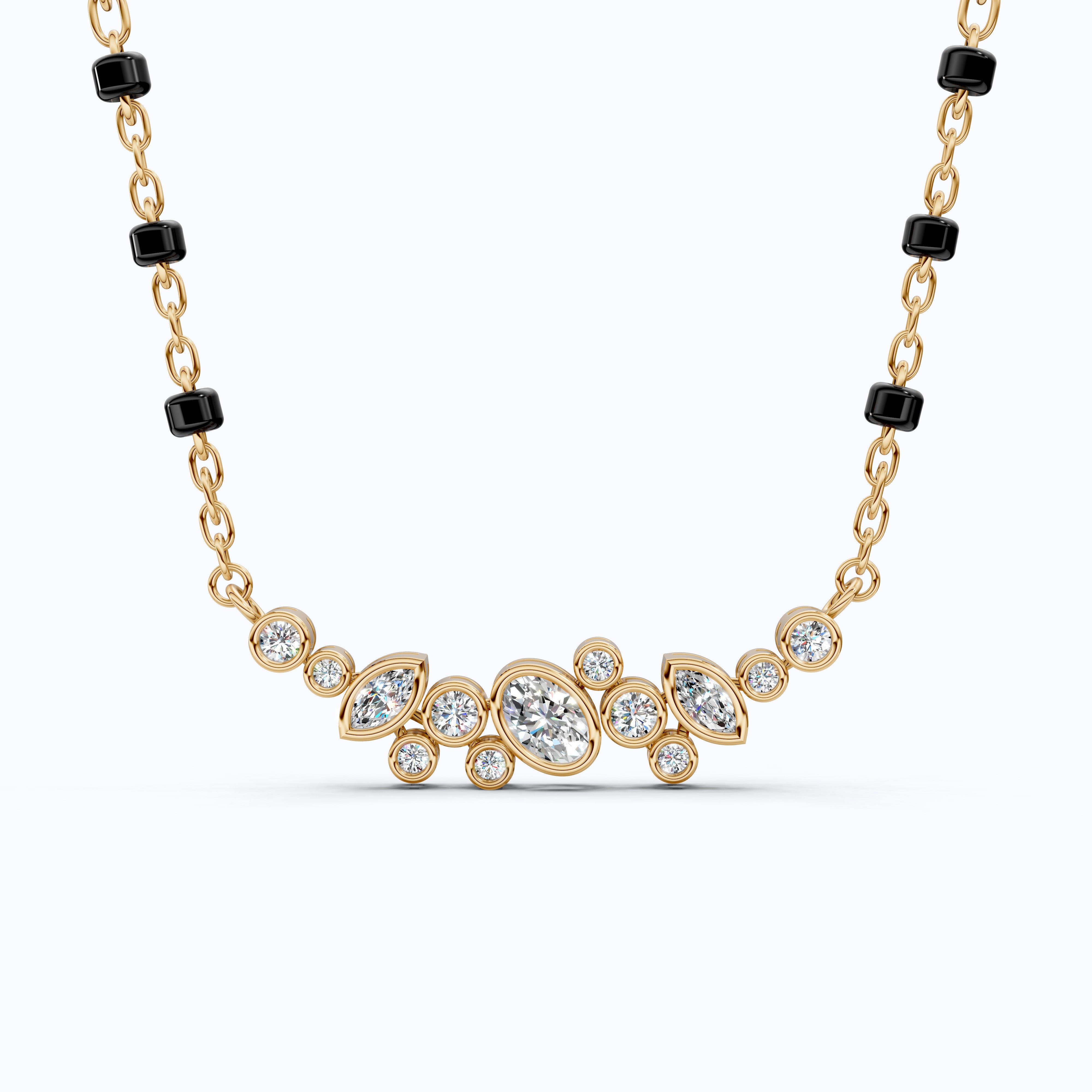 Cluster Marquise & Oval Diamond Tanmaniya Mangalsutra in 14k Solid Gold, Bridal Jewelry Gift For Wife, Multi-Shaped Diamond Cluster Pendant Necklace