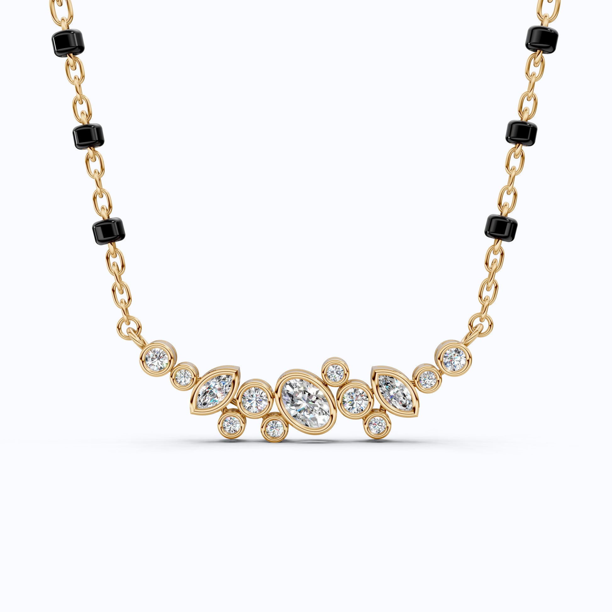 Cluster Marquise & Oval Diamond Tanmaniya Mangalsutra in 14k Solid Gold, Bridal Jewelry Gift For Wife, Multi-Shaped Diamond Cluster Pendant Necklace