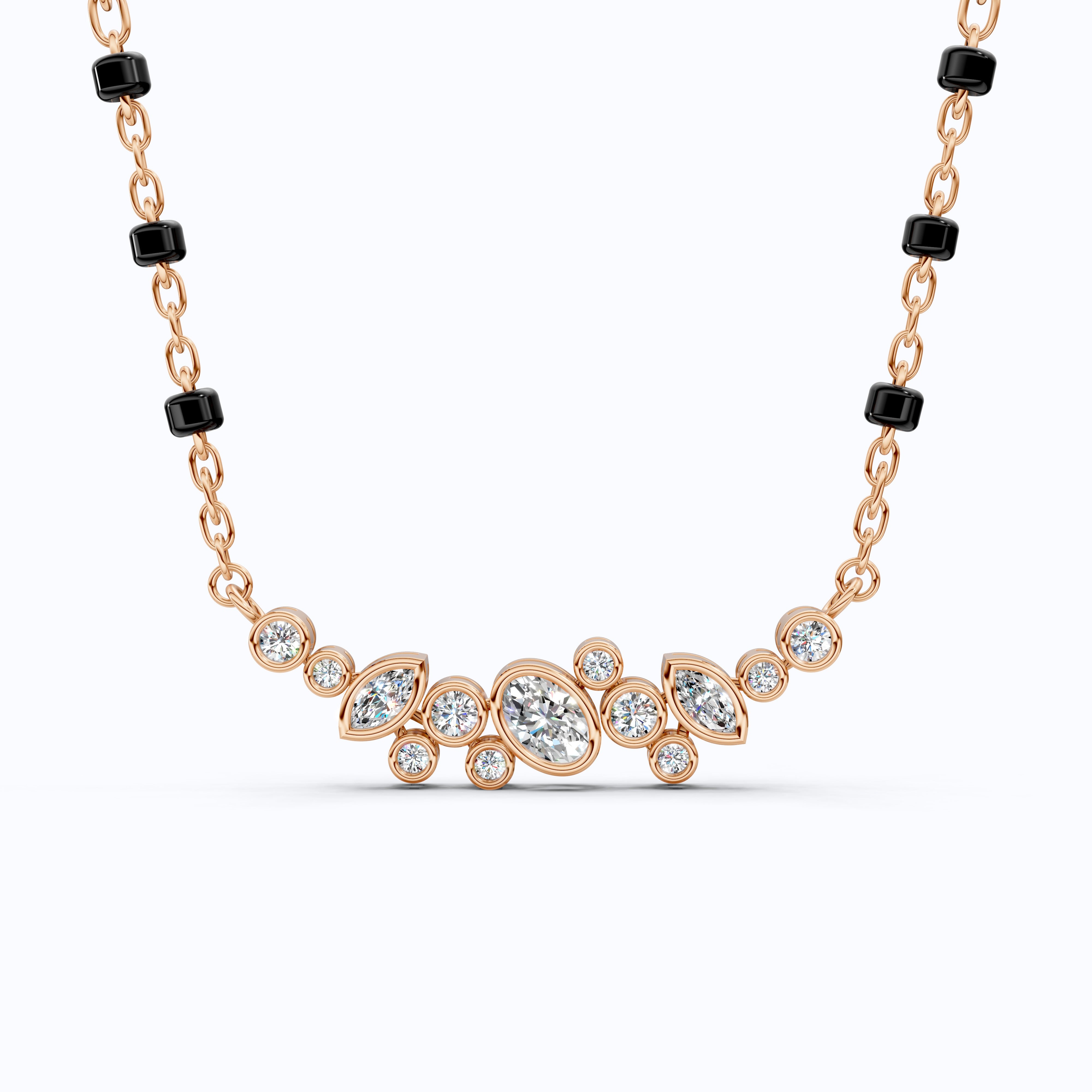Cluster Marquise & Oval Diamond Tanmaniya Mangalsutra in 14k Solid Gold, Bridal Jewelry Gift For Wife, Multi-Shaped Diamond Cluster Pendant Necklace