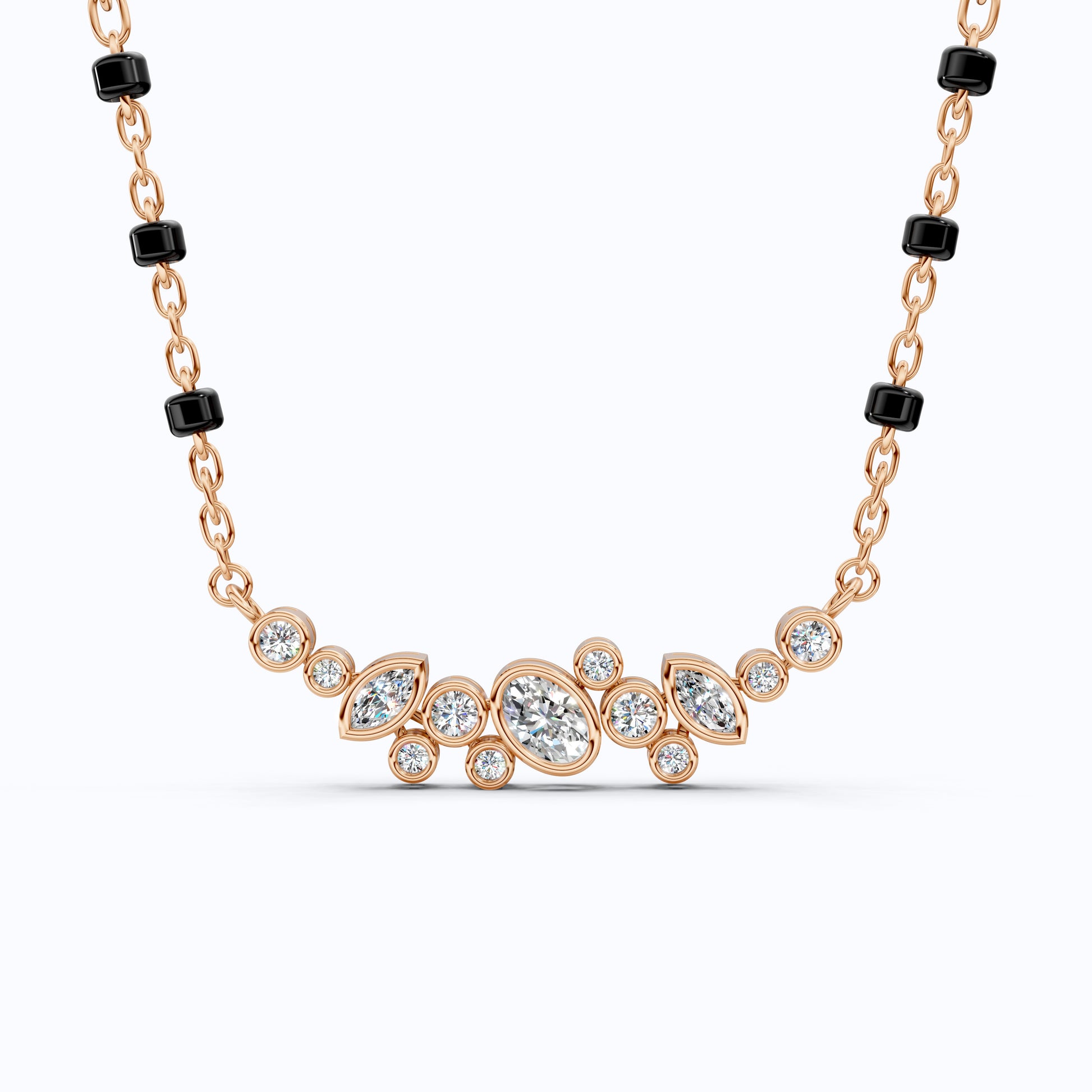Cluster Marquise & Oval Diamond Tanmaniya Mangalsutra in 14k Solid Gold, Bridal Jewelry Gift For Wife, Multi-Shaped Diamond Cluster Pendant Necklace