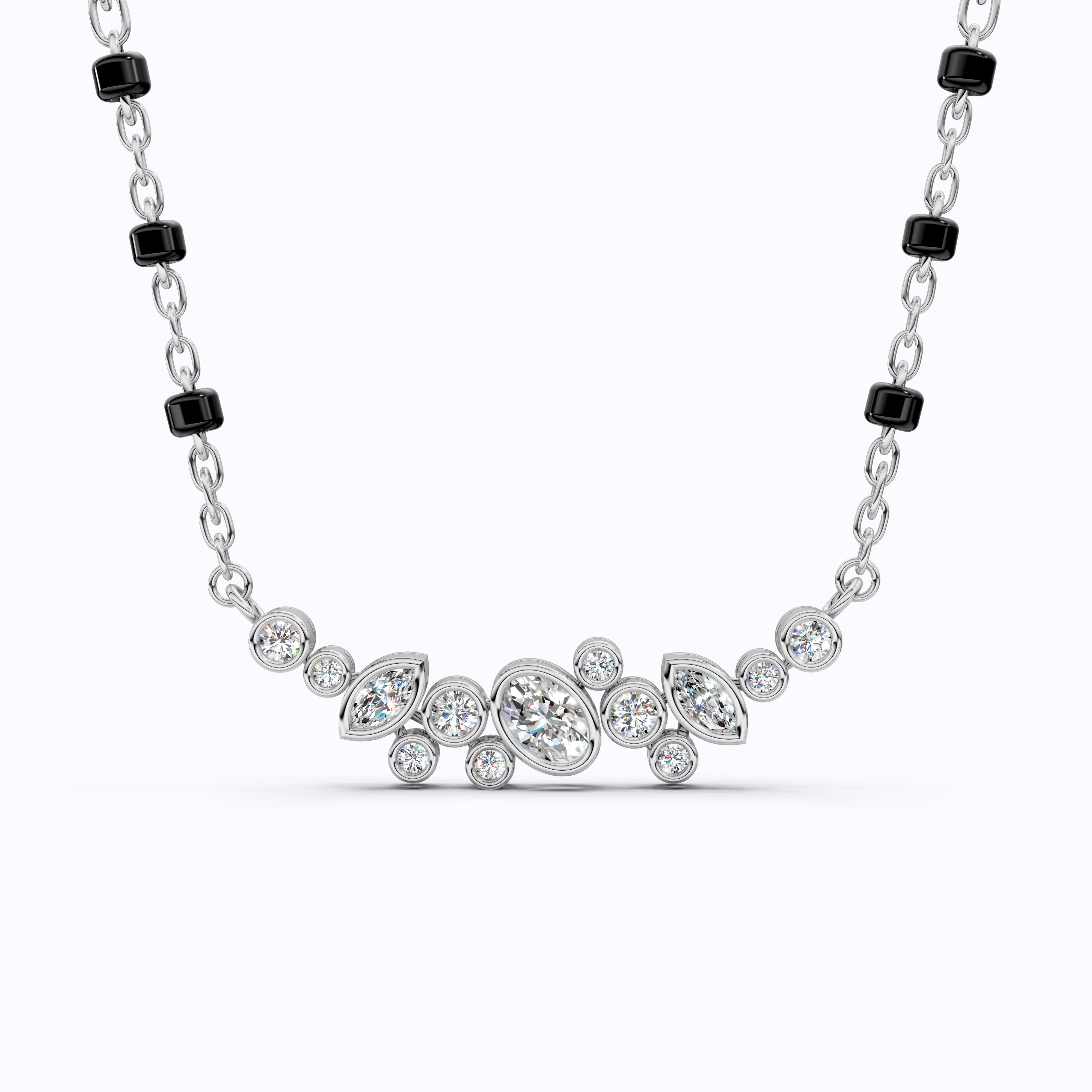 Cluster Marquise & Oval Diamond Tanmaniya Mangalsutra in 14k Solid Gold, Bridal Jewelry Gift For Wife, Multi-Shaped Diamond Cluster Pendant Necklace