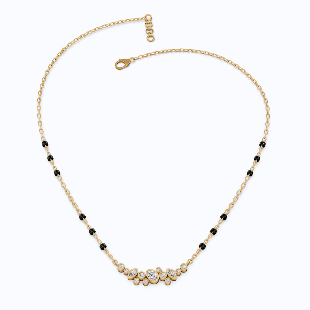 Cluster Marquise & Oval Diamond Tanmaniya Mangalsutra in 14k Solid Gold, Bridal Jewelry Gift For Wife, Multi-Shaped Diamond Cluster Pendant Necklace