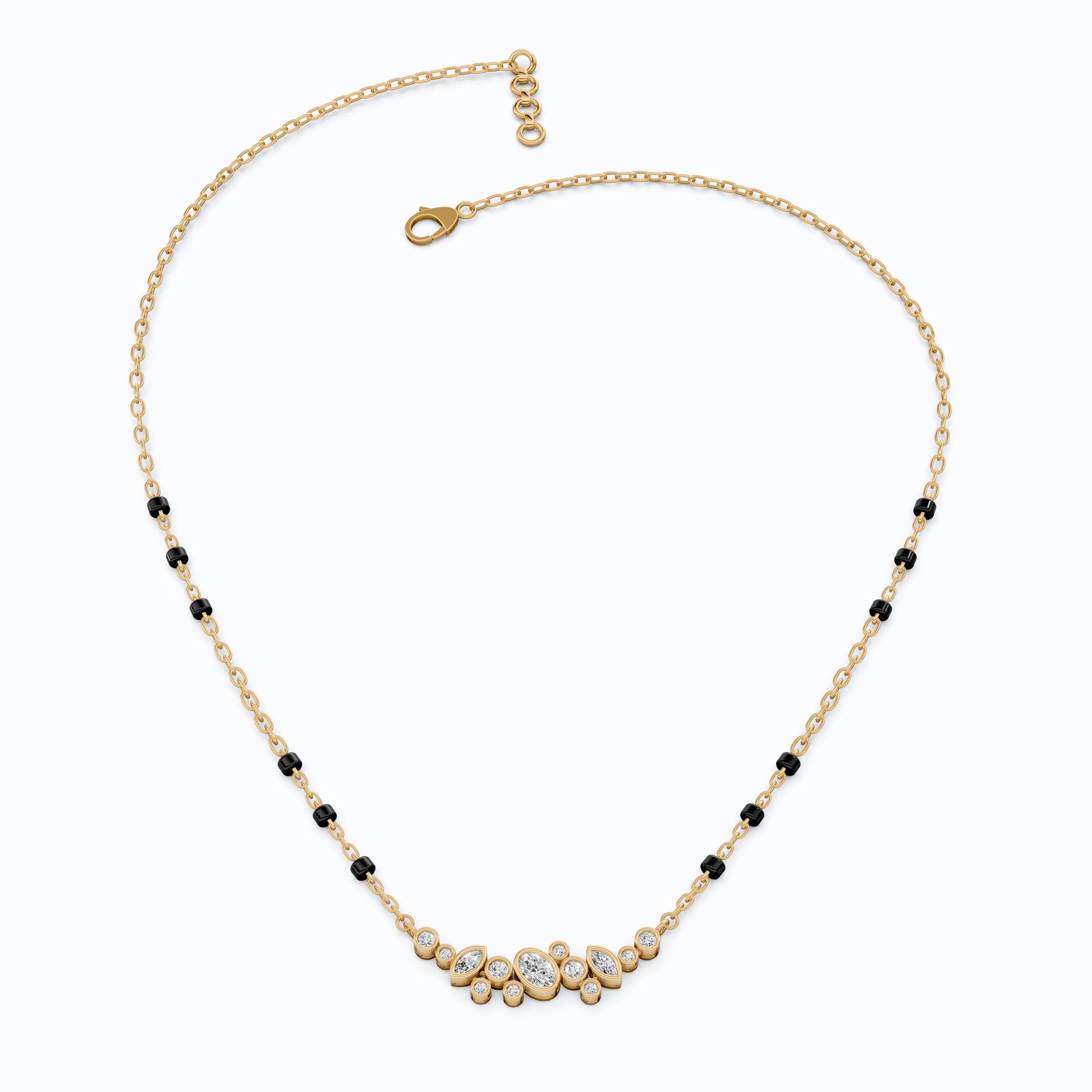 Cluster Marquise & Oval Diamond Tanmaniya Mangalsutra in 14k Solid Gold, Bridal Jewelry Gift For Wife, Multi-Shaped Diamond Cluster Pendant Necklace