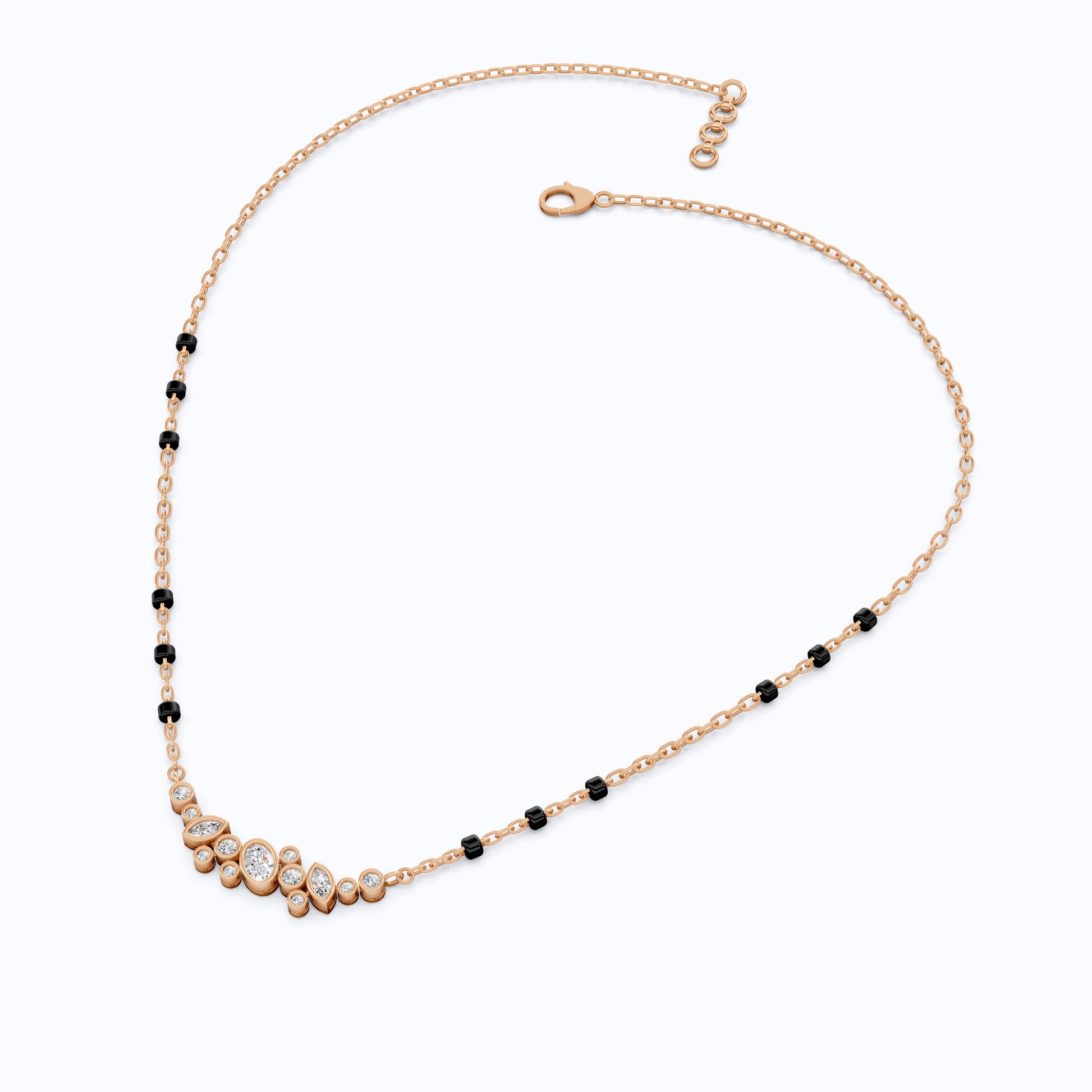 Cluster Marquise & Oval Diamond Tanmaniya Mangalsutra in 14k Solid Gold, Bridal Jewelry Gift For Wife, Multi-Shaped Diamond Cluster Pendant Necklace