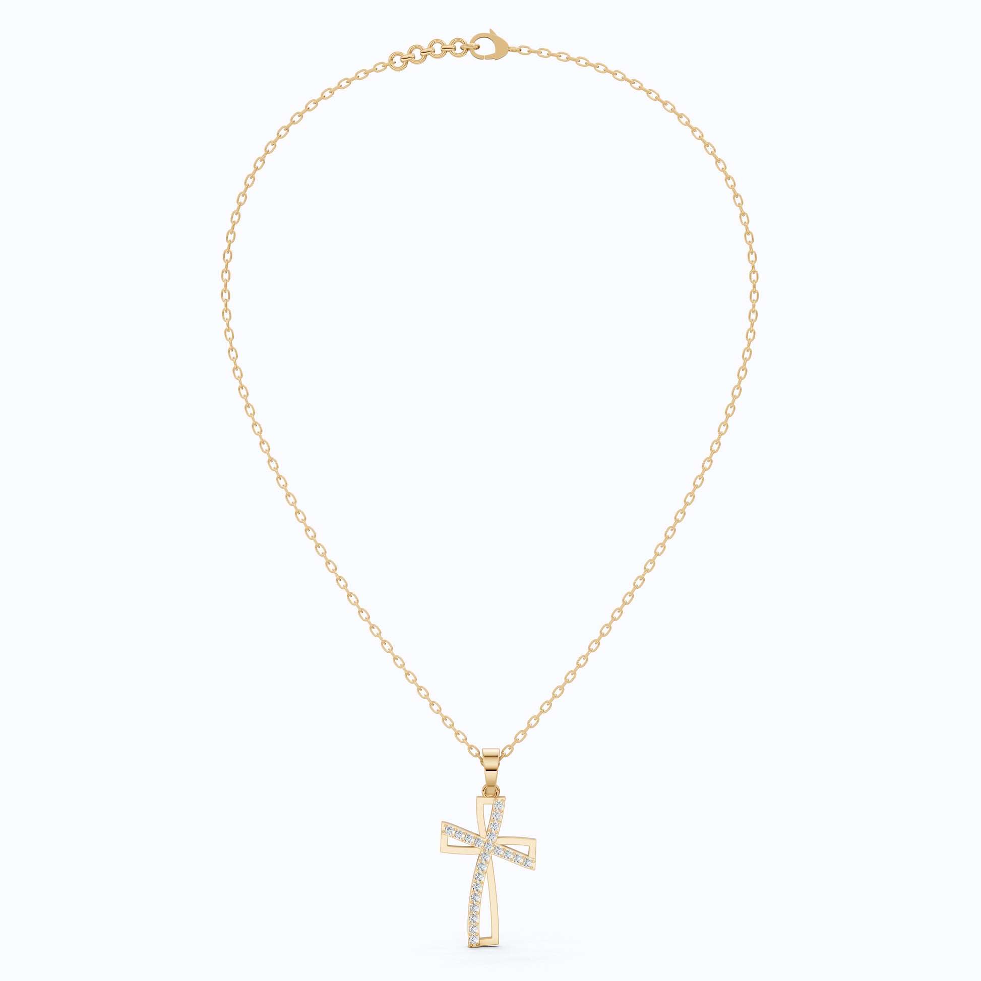 Contemporary Open Cross Pendant in 14k Solid Gold, 0.22 TCW Round Cut Lab Grown Diamonds, Bridal Jewelry, Wedding Gift For Wife