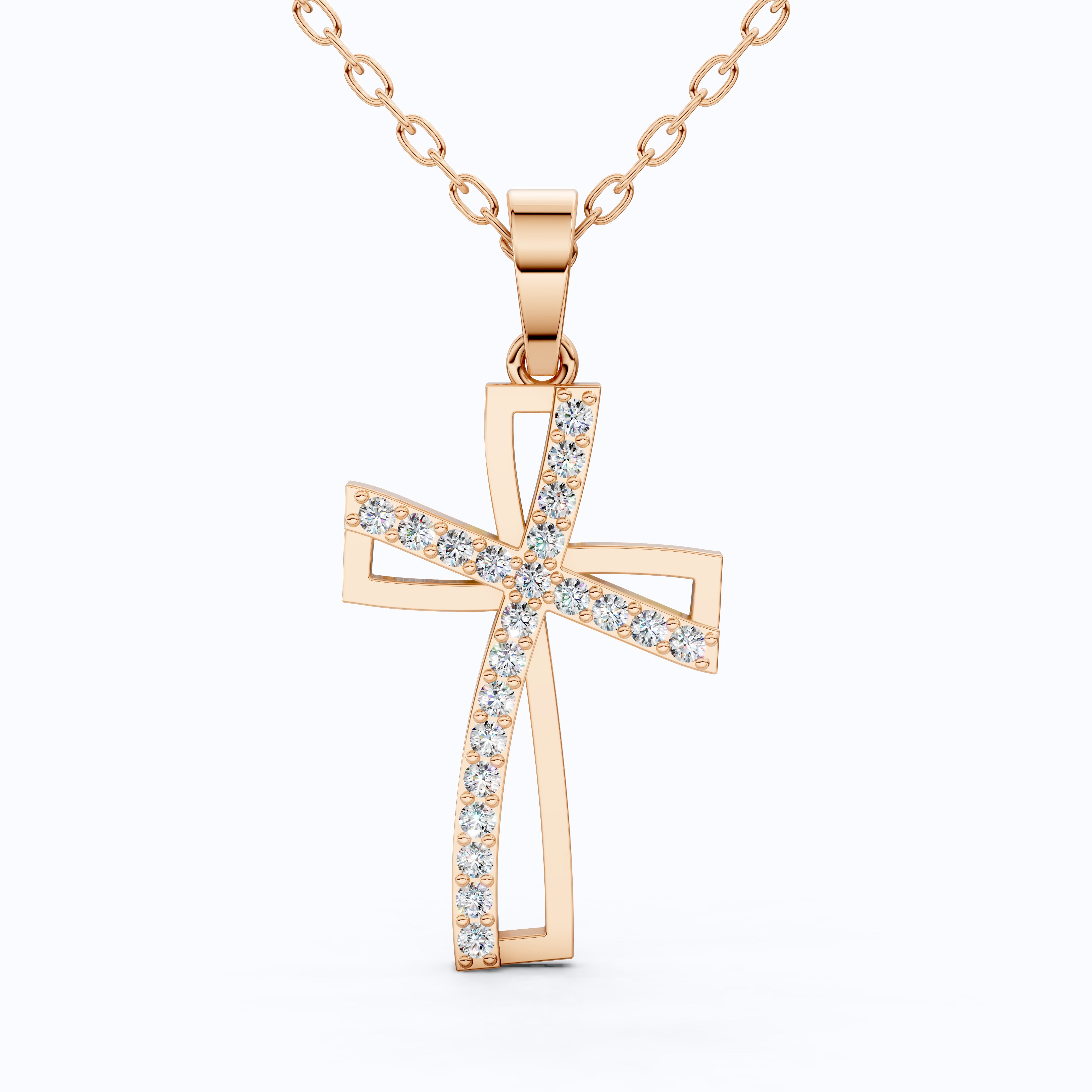 Contemporary Open Cross Pendant in 14k Solid Gold, 0.22 TCW Round Cut Lab Grown Diamonds, Bridal Jewelry, Wedding Gift For Wife