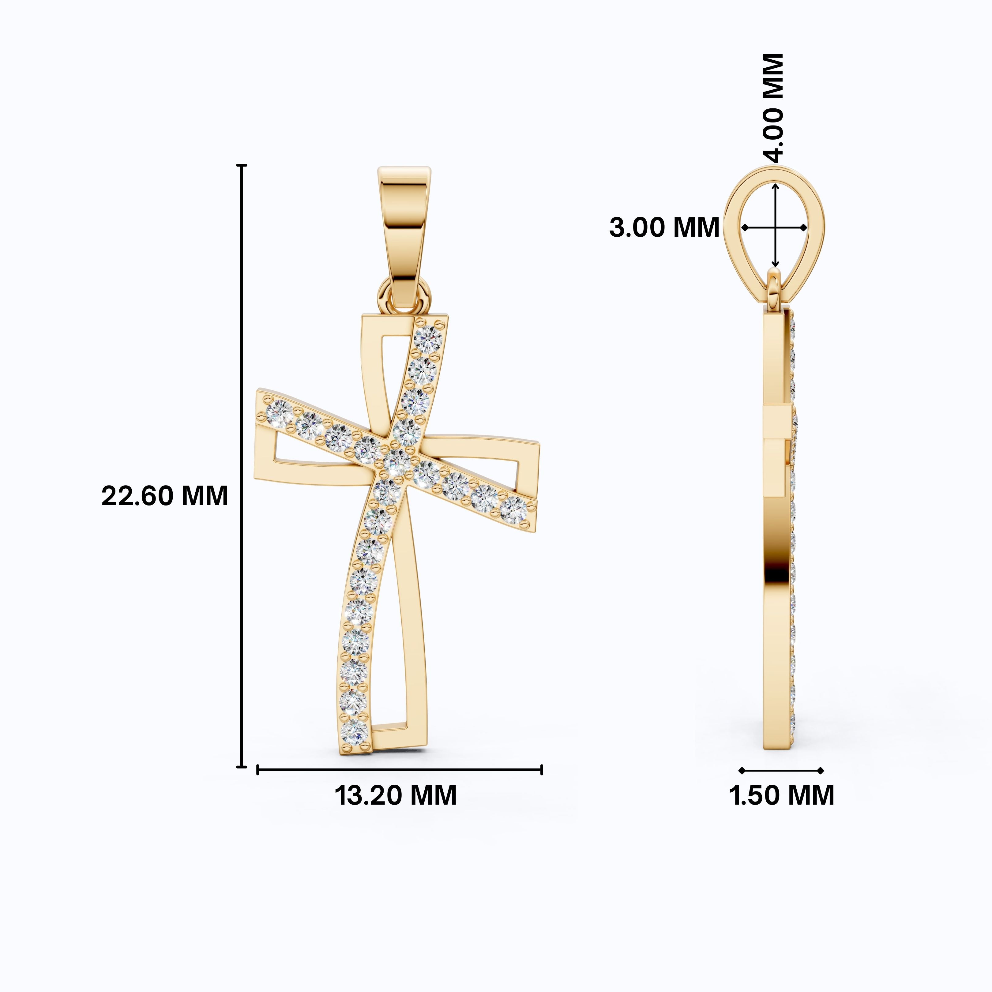 Contemporary Open Cross Pendant in 14k Solid Gold, 0.22 TCW Round Cut Lab Grown Diamonds, Bridal Jewelry, Wedding Gift For Wife
