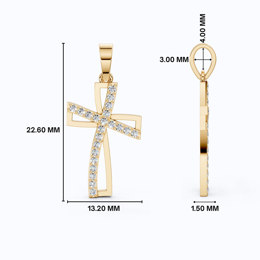 Contemporary Open Cross Pendant in 14k Solid Gold, 0.22 TCW Round Cut Lab Grown Diamonds, Bridal Jewelry, Wedding Gift For Wife