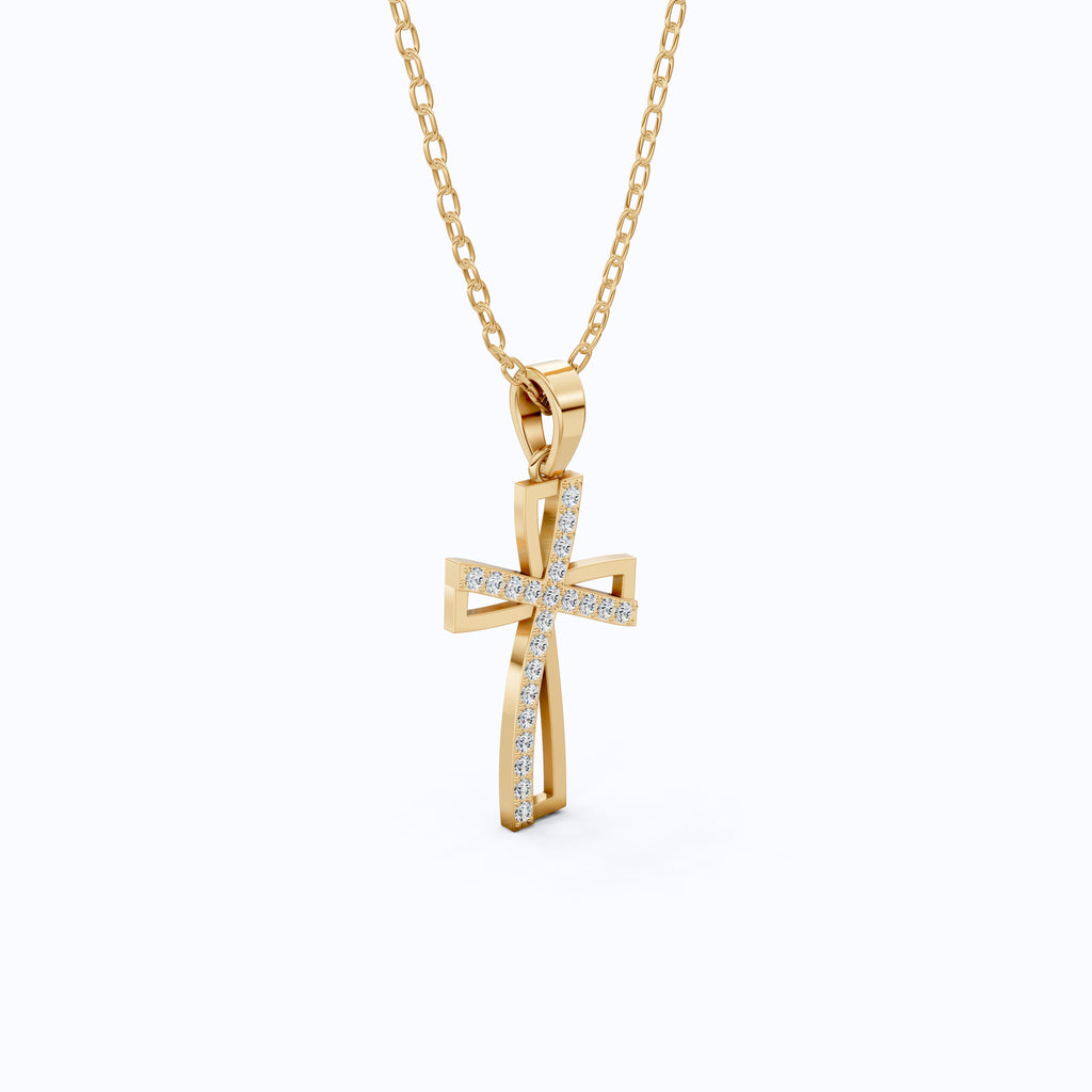 Contemporary Open Cross Pendant in 14k Solid Gold, 0.22 TCW Round Cut Lab Grown Diamonds, Bridal Jewelry, Wedding Gift For Wife