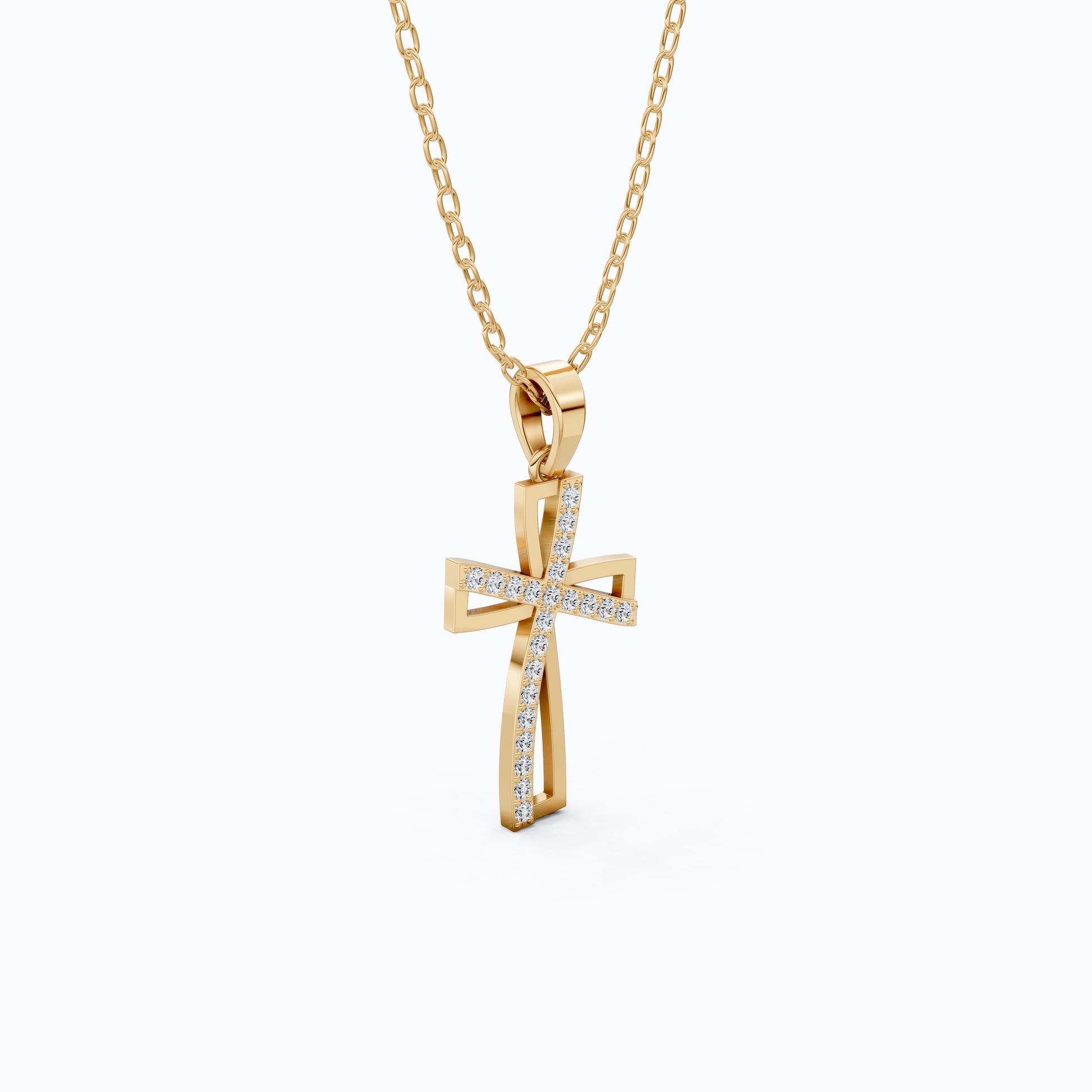 Contemporary Open Cross Pendant in 14k Solid Gold, 0.22 TCW Round Cut Lab Grown Diamonds, Bridal Jewelry, Wedding Gift For Wife