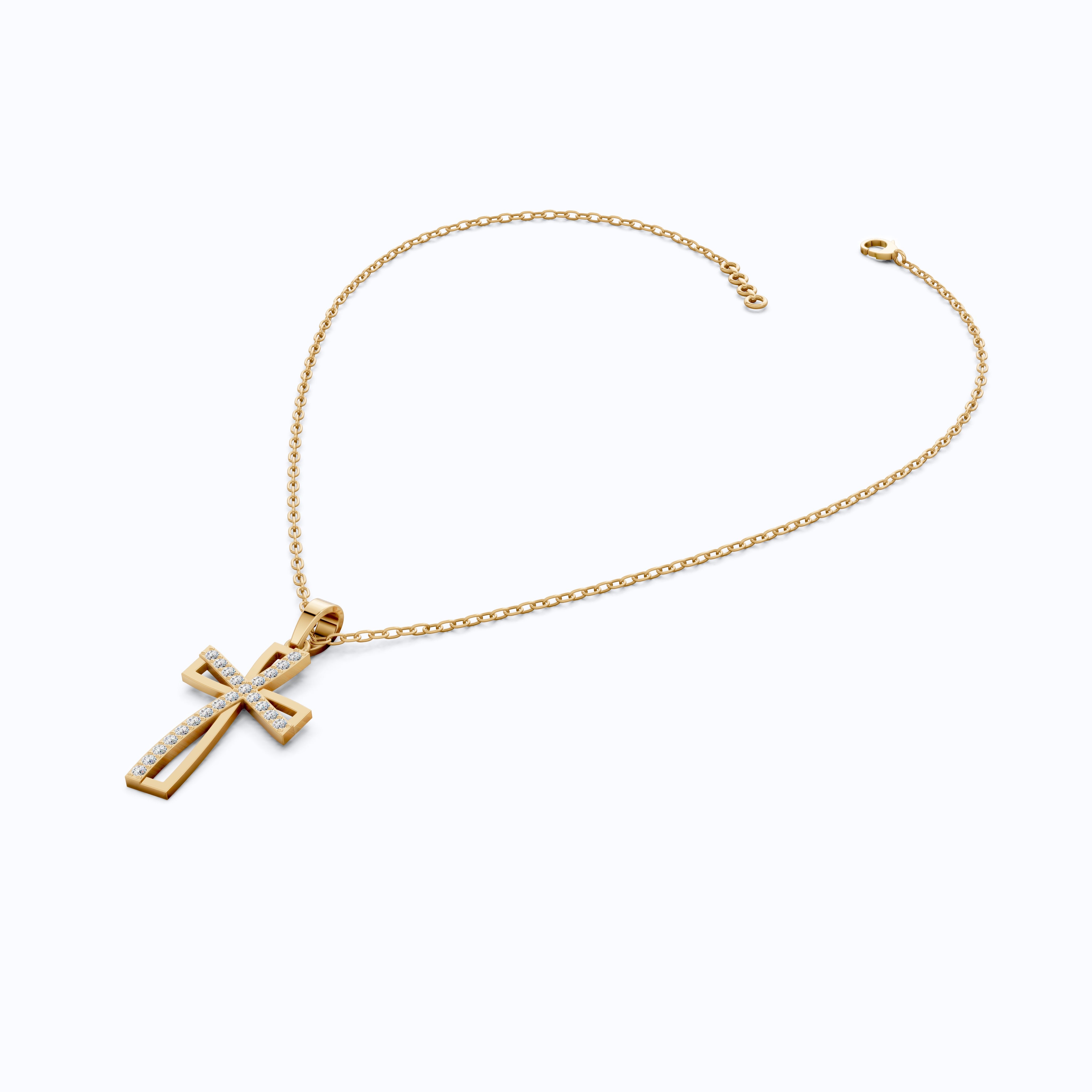 Contemporary Open Cross Pendant in 14k Solid Gold, 0.22 TCW Round Cut Lab Grown Diamonds, Bridal Jewelry, Wedding Gift For Wife