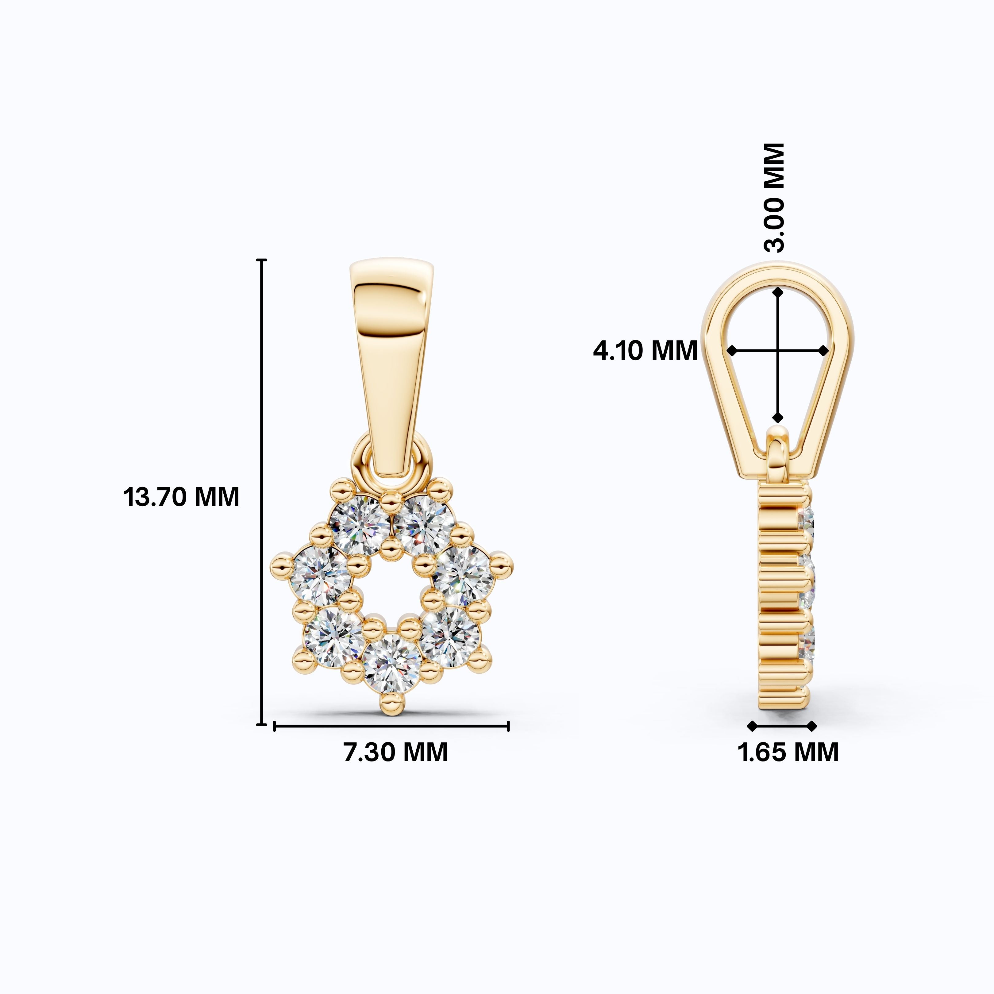 Open Circle Floral Cluster Pendant in 14K Solid Gold, 0.18 TCW Round Cut Lab Created Diamonds, Bridesmaid Jewelry, Wedding Gift for Her