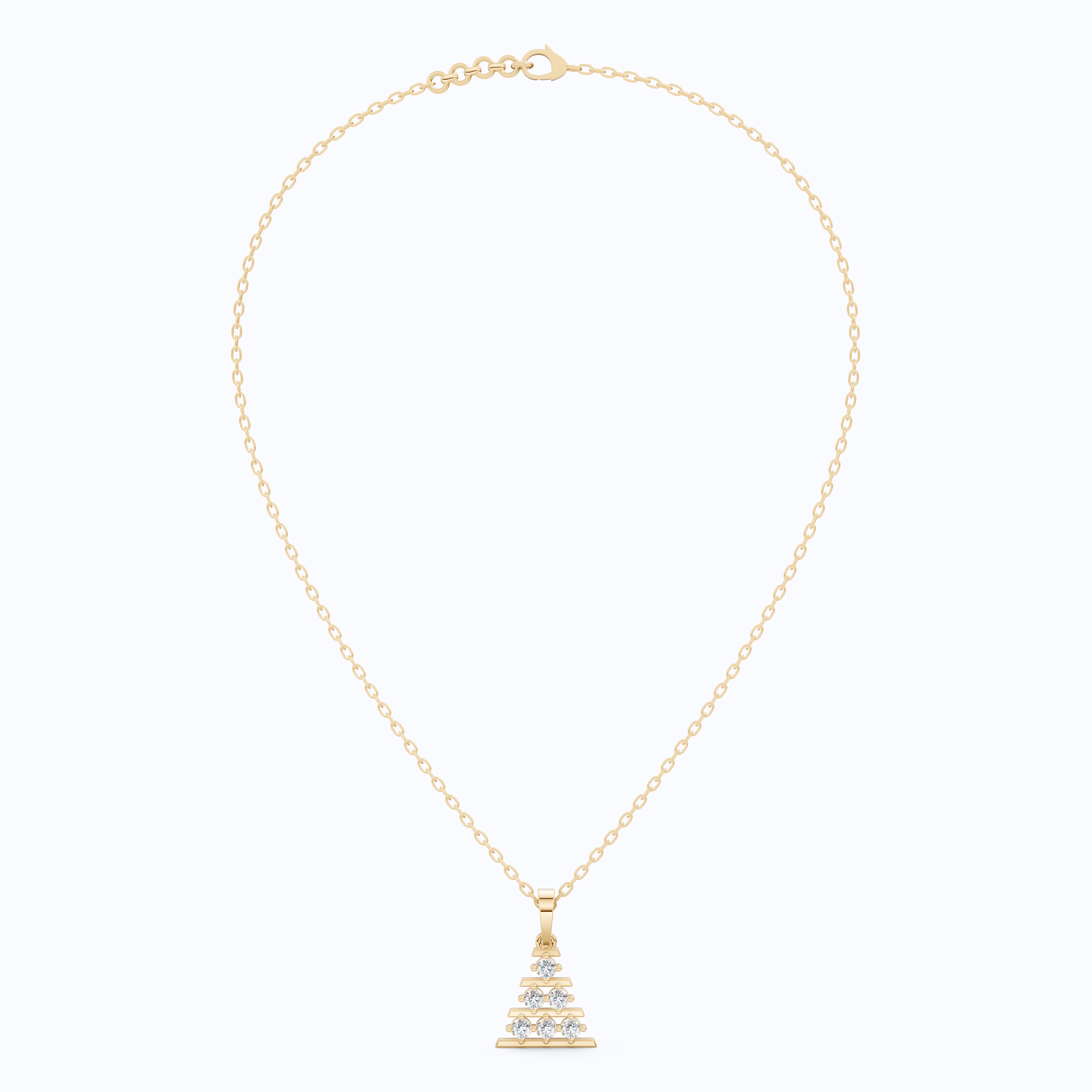 Minimalist Christmas Tree Cluster Pendant in Lab Diamond – 14k Solid Gold, Birthday Gift for Her, Unique Everyday Jewelry, Tiny Pendant