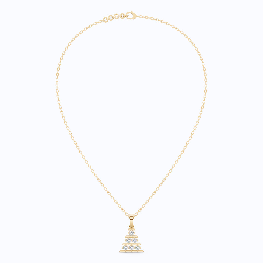 Minimalist Christmas Tree Cluster Pendant in Lab Diamond – 14k Solid Gold, Birthday Gift for Her, Unique Everyday Jewelry, Tiny Pendant