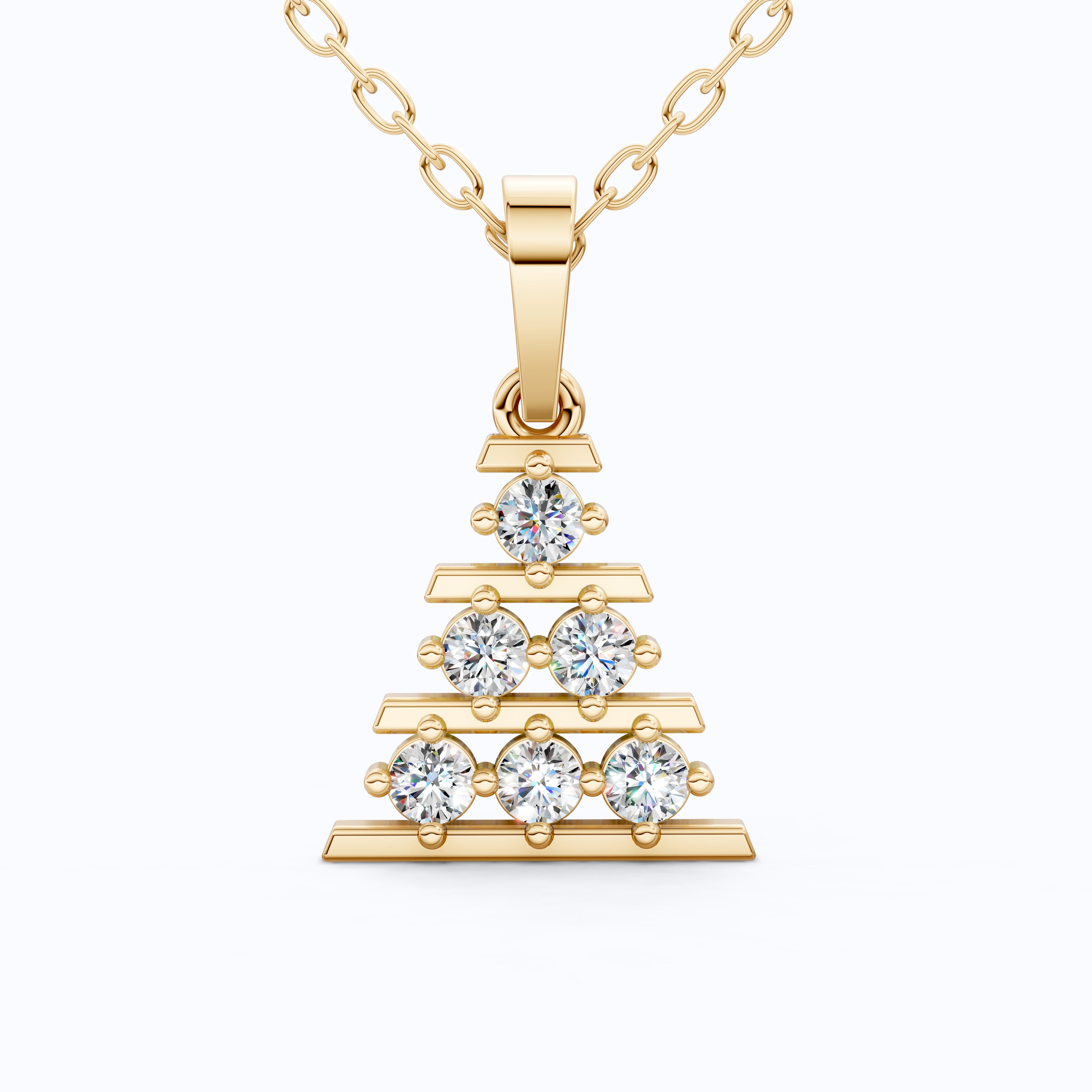 Minimalist Christmas Tree Cluster Pendant in Lab Diamond – 14k Solid Gold, Birthday Gift for Her, Unique Everyday Jewelry, Tiny Pendant