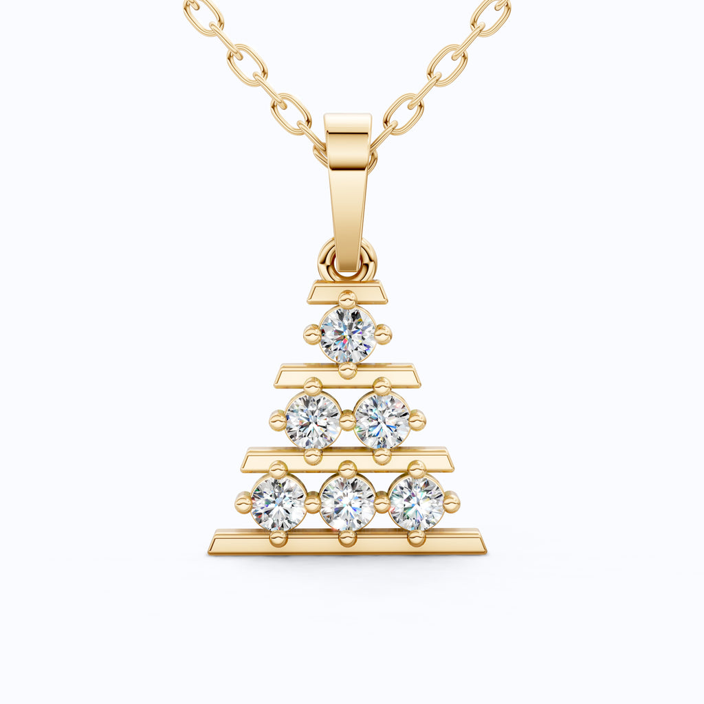 Minimalist Christmas Tree Cluster Pendant in Lab Diamond – 14k Solid Gold, Birthday Gift for Her, Unique Everyday Jewelry, Tiny Pendant