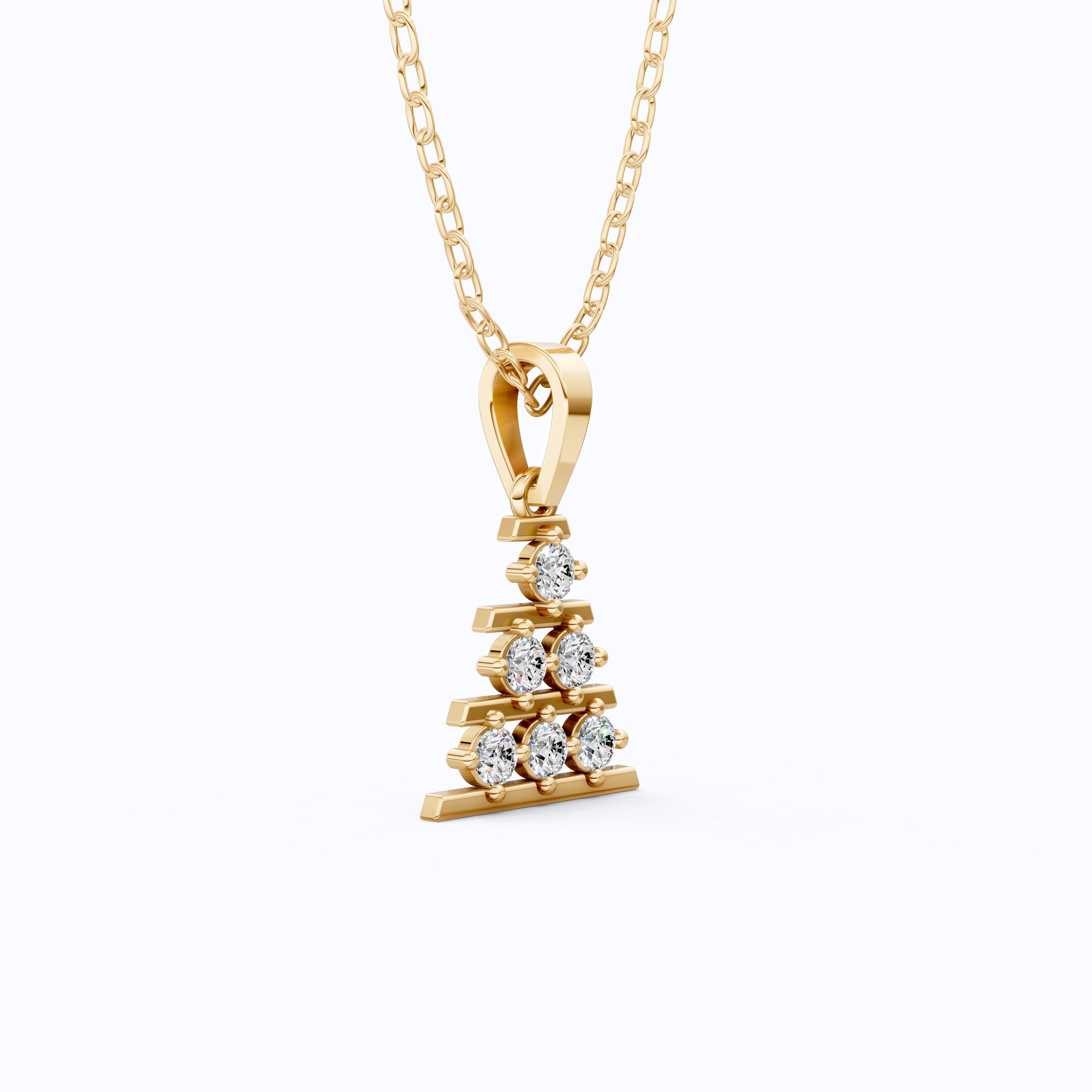 Minimalist Christmas Tree Cluster Pendant in Lab Diamond – 14k Solid Gold, Birthday Gift for Her, Unique Everyday Jewelry, Tiny Pendant