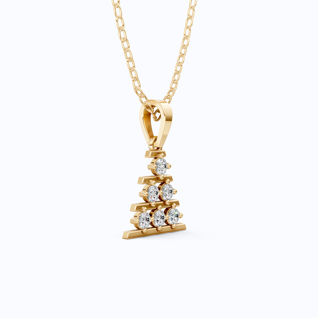 Minimalist Christmas Tree Cluster Pendant in Lab Diamond – 14k Solid Gold, Birthday Gift for Her, Unique Everyday Jewelry, Tiny Pendant