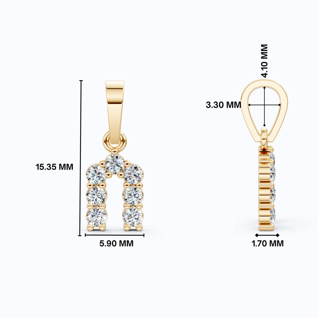 Curved Initial Letter Everyday Pendant in 14K Solid Gold, 0.25 TCW Round Cut Lab Created Diamonds, Dainty Fine Jewelry, Birthday Gift for Her