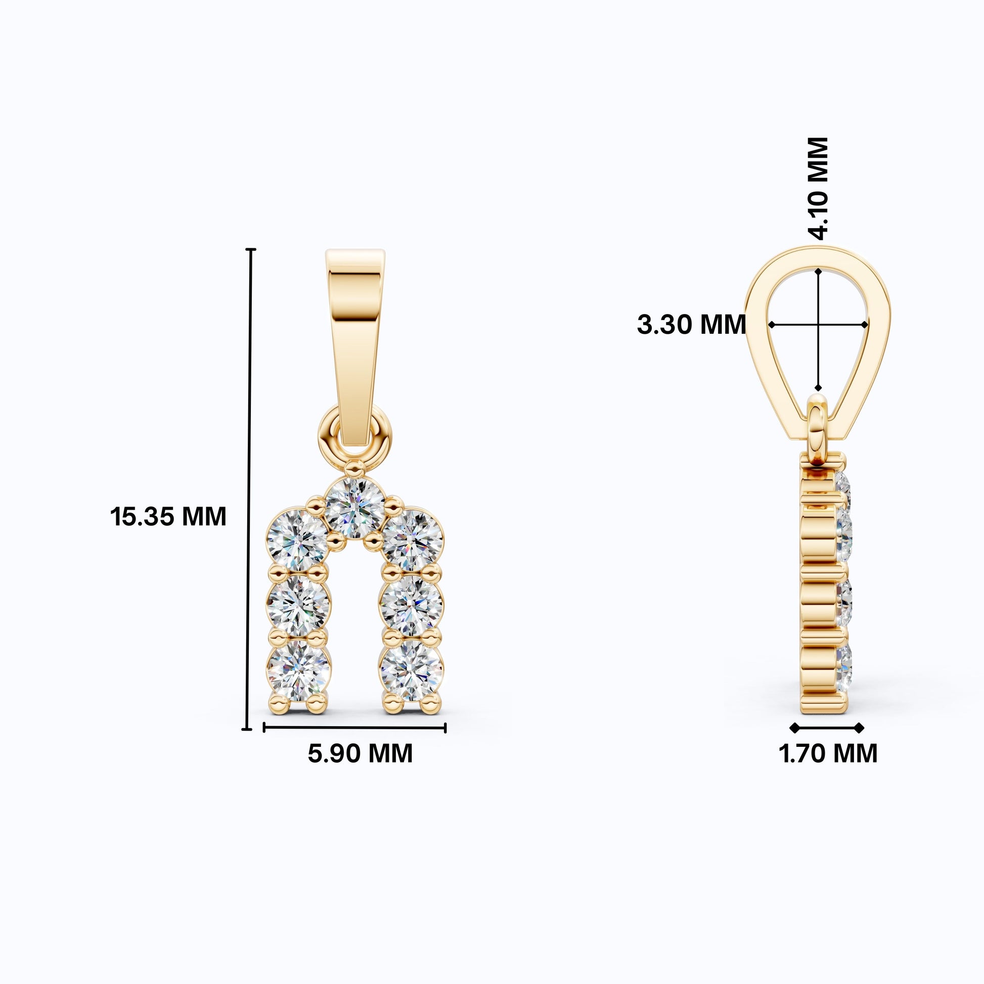 Curved Initial Letter Everyday Pendant in 14K Solid Gold, 0.25 TCW Round Cut Lab Created Diamonds, Dainty Fine Jewelry, Birthday Gift for Her