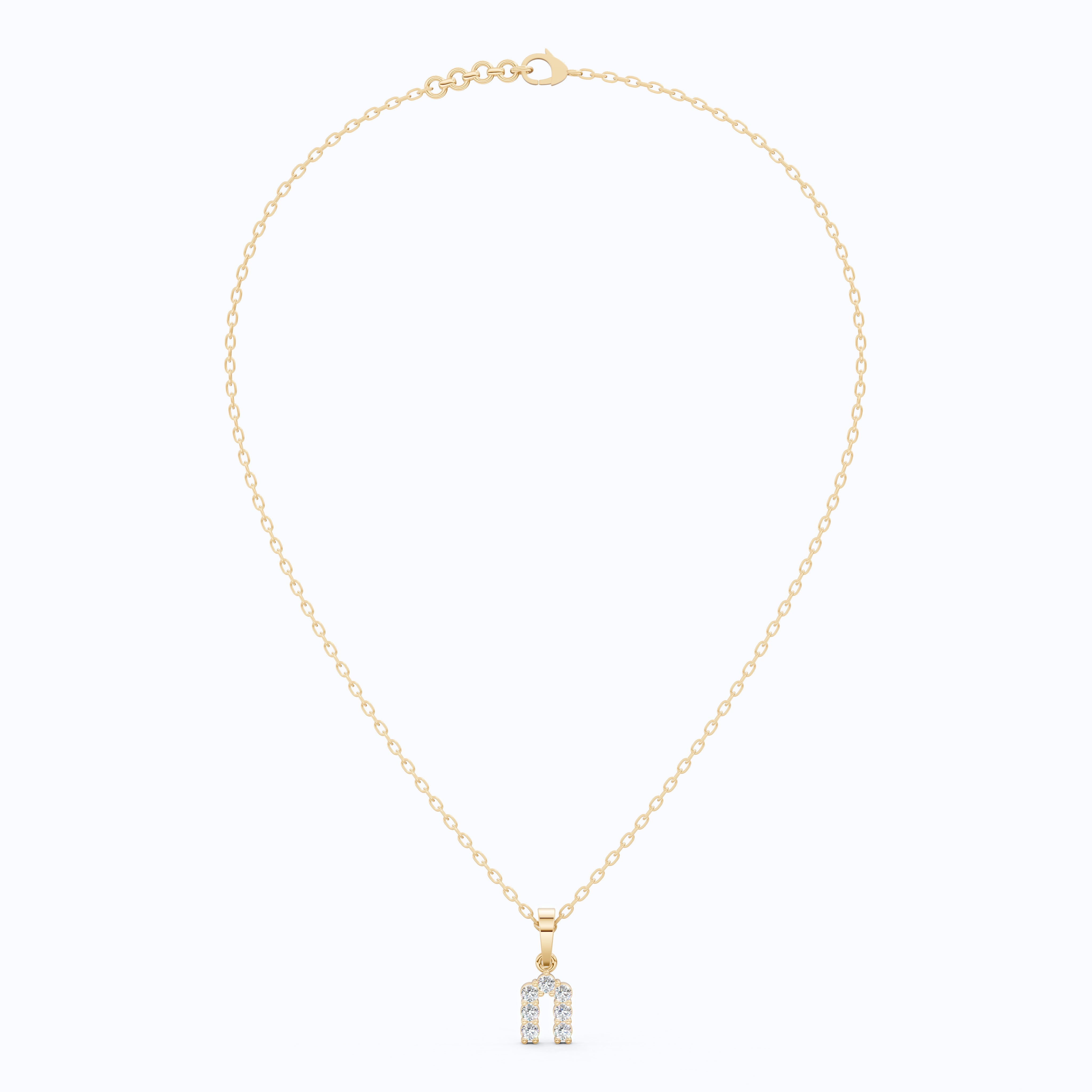 Curved Initial Letter Everyday Pendant in 14K Solid Gold, 0.25 TCW Round Cut Lab Created Diamonds, Dainty Fine Jewelry, Birthday Gift for Her