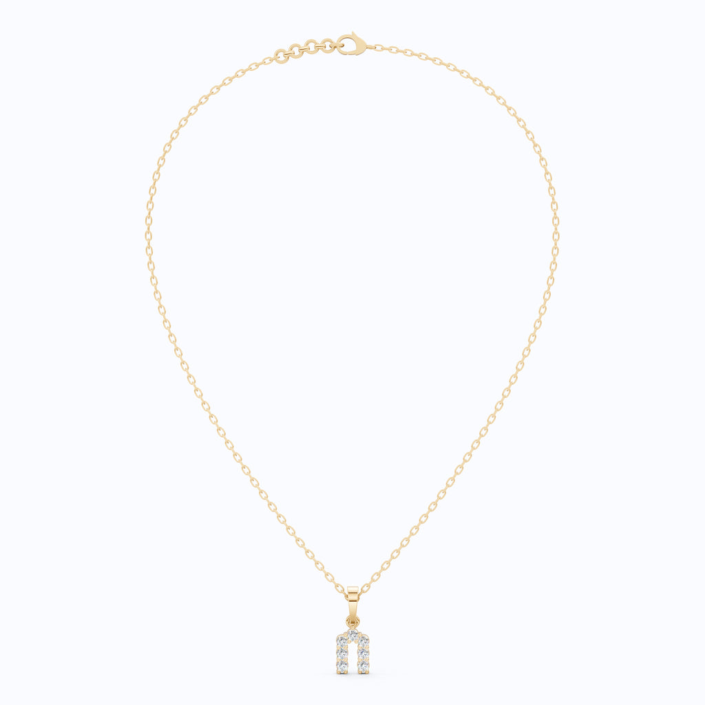 Curved Initial Letter Everyday Pendant in 14K Solid Gold, 0.25 TCW Round Cut Lab Created Diamonds, Dainty Fine Jewelry, Birthday Gift for Her