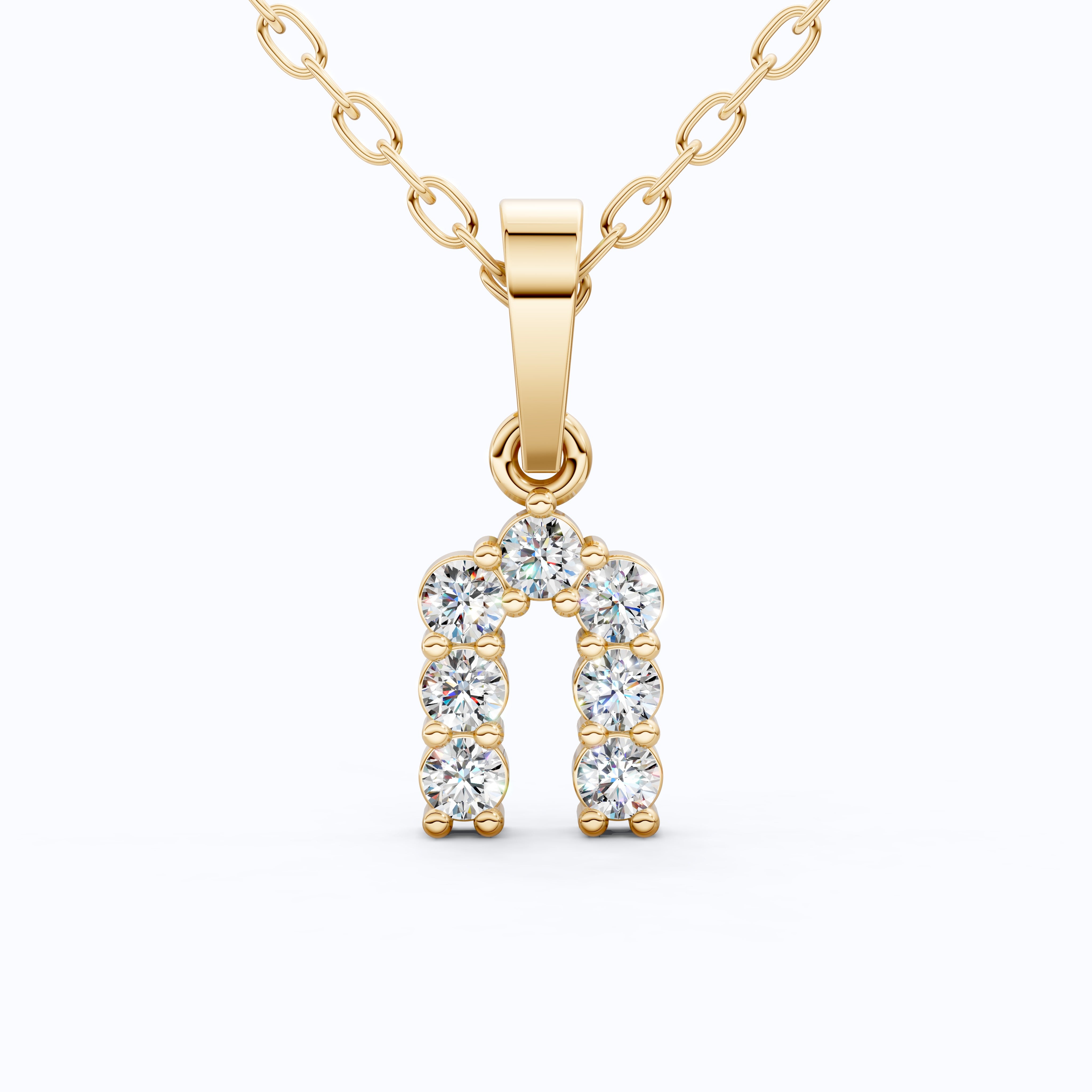 Curved Initial Letter Everyday Pendant in 14K Solid Gold, 0.25 TCW Round Cut Lab Created Diamonds, Dainty Fine Jewelry, Birthday Gift for Her