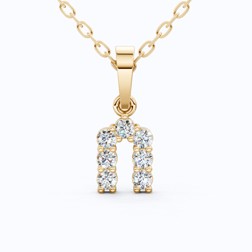 Curved Initial Letter Everyday Pendant in 14K Solid Gold, 0.25 TCW Round Cut Lab Created Diamonds, Dainty Fine Jewelry, Birthday Gift for Her