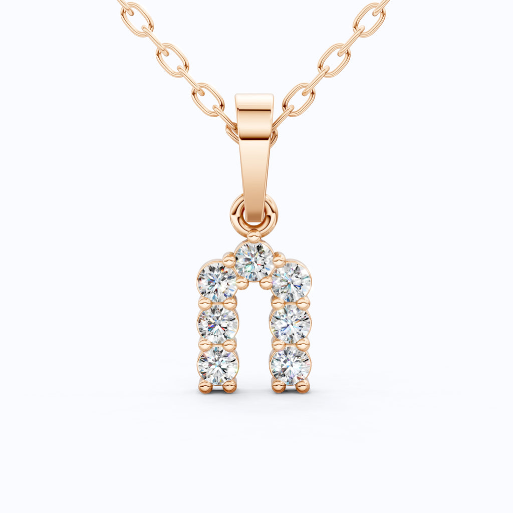 Curved Initial Letter Everyday Pendant in 14K Solid Gold, 0.25 TCW Round Cut Lab Created Diamonds, Dainty Fine Jewelry, Birthday Gift for Her
