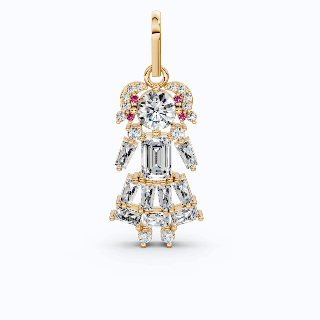 Vintage Doll Dress Cluster Daily Wear Pendant in 14K Solid Gold, 0.54 TCW Tap Baguette Cut Lab Created Diamonds, Fashion Pendant, Birthday Gift for Her