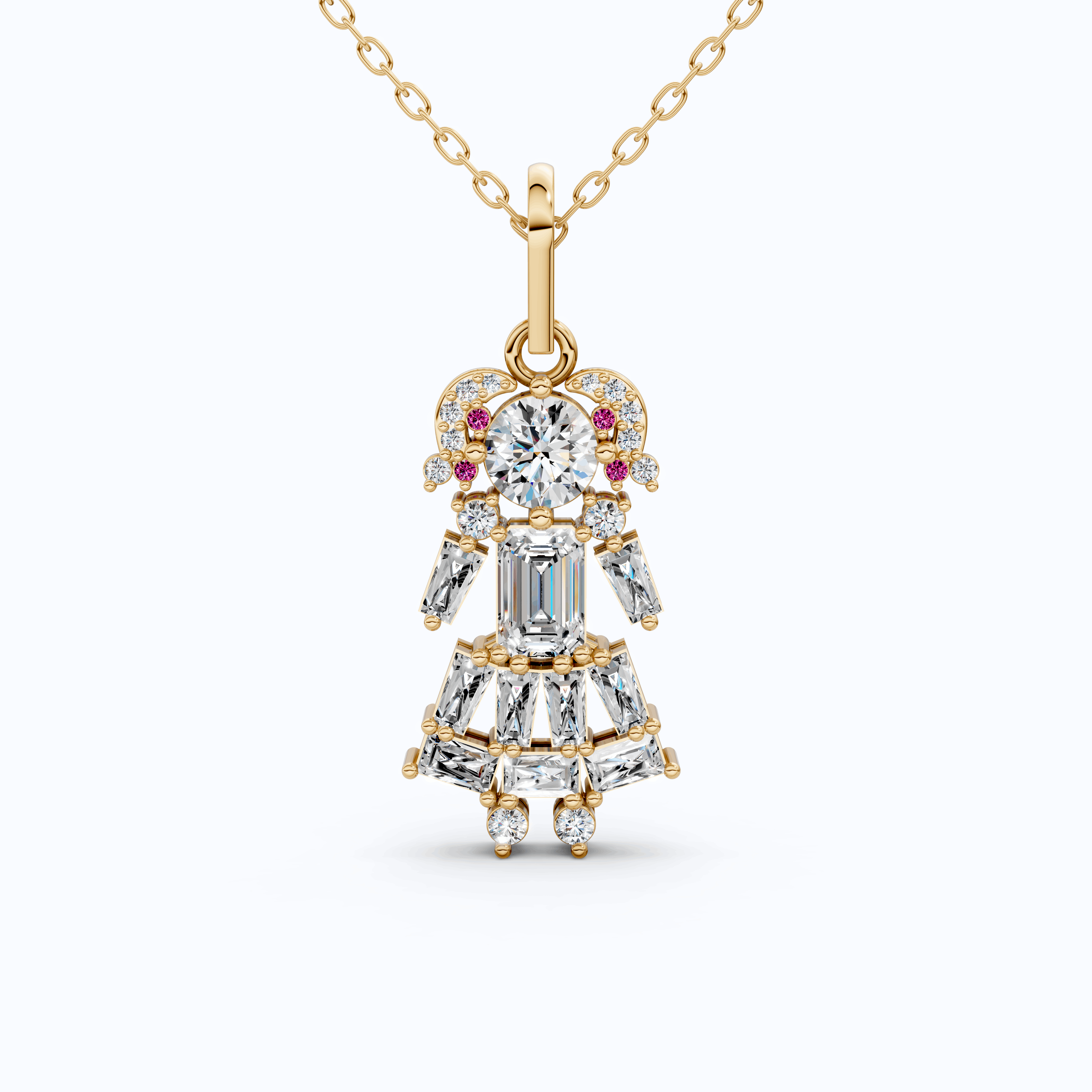 Vintage Doll Dress Cluster Daily Wear Pendant in 14K Solid Gold, 0.54 TCW Tap Baguette Cut Lab Created Diamonds, Fashion Pendant, Birthday Gift for Her