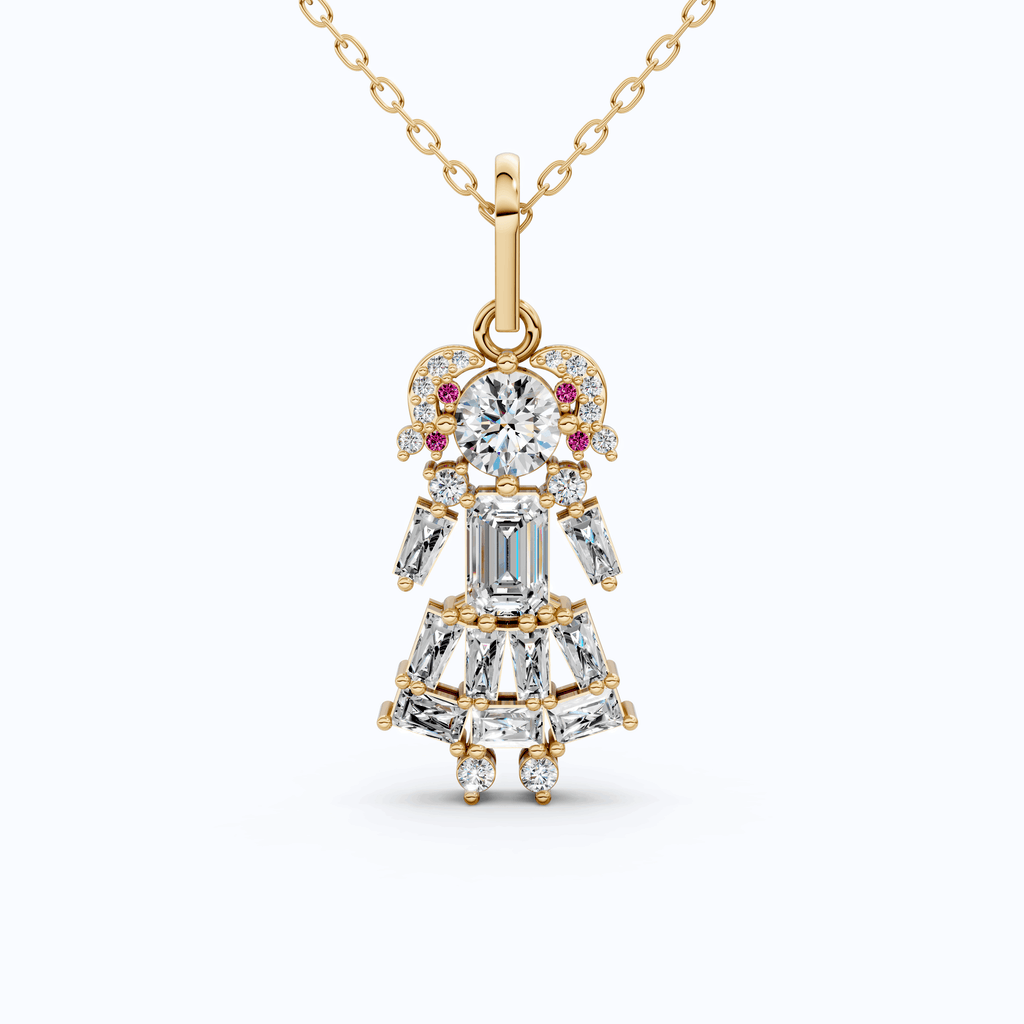 Vintage Doll Dress Cluster Daily Wear Pendant in 14K Solid Gold, 0.54 TCW Tap Baguette Cut Lab Created Diamonds, Fashion Pendant, Birthday Gift for Her