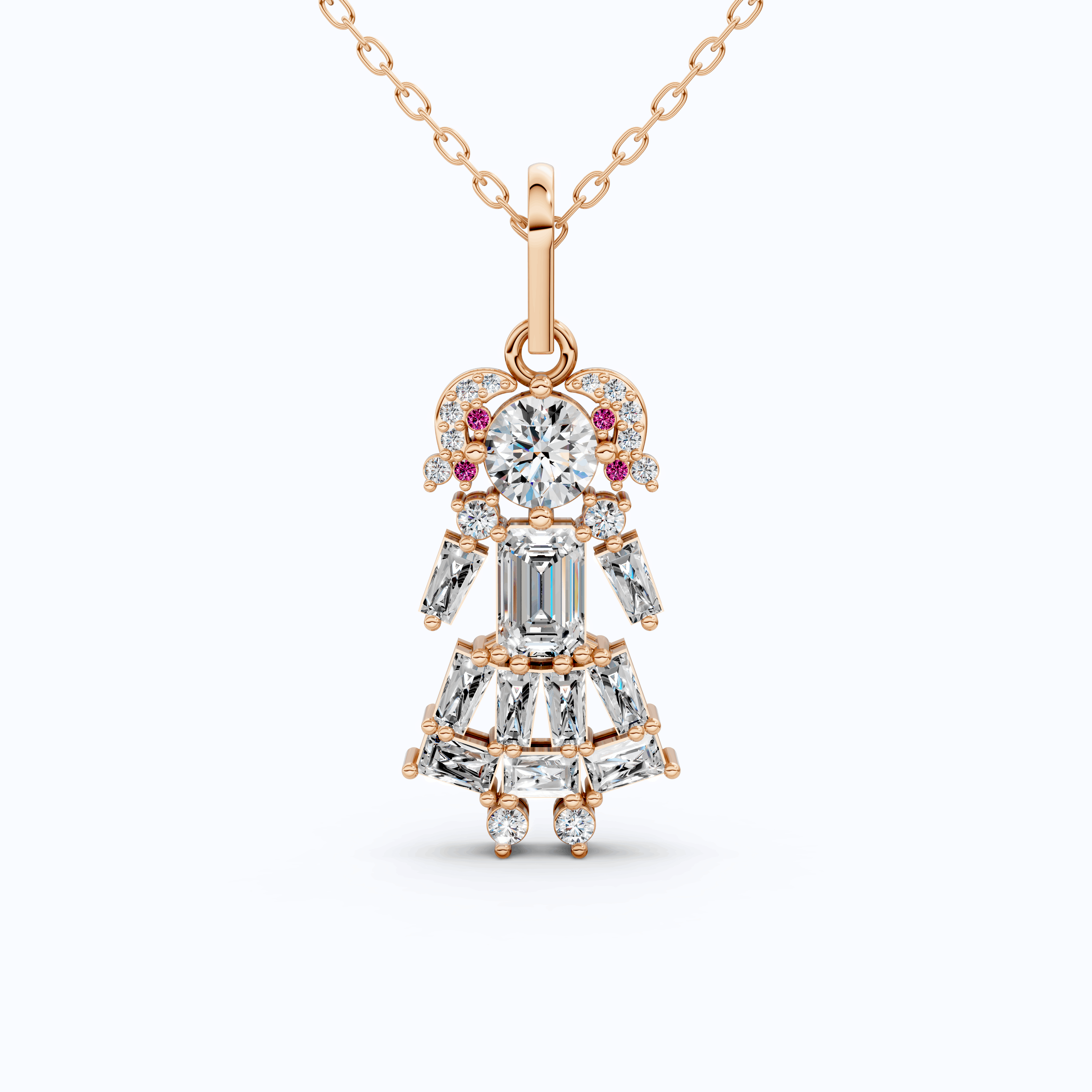 Vintage Doll Dress Cluster Daily Wear Pendant in 14K Solid Gold, 0.54 TCW Tap Baguette Cut Lab Created Diamonds, Fashion Pendant, Birthday Gift for Her
