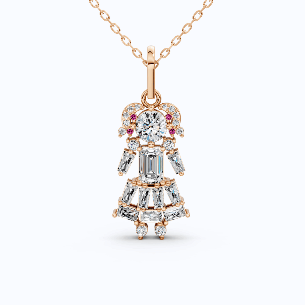 Vintage Doll Dress Cluster Daily Wear Pendant in 14K Solid Gold, 0.54 TCW Tap Baguette Cut Lab Created Diamonds, Fashion Pendant, Birthday Gift for Her