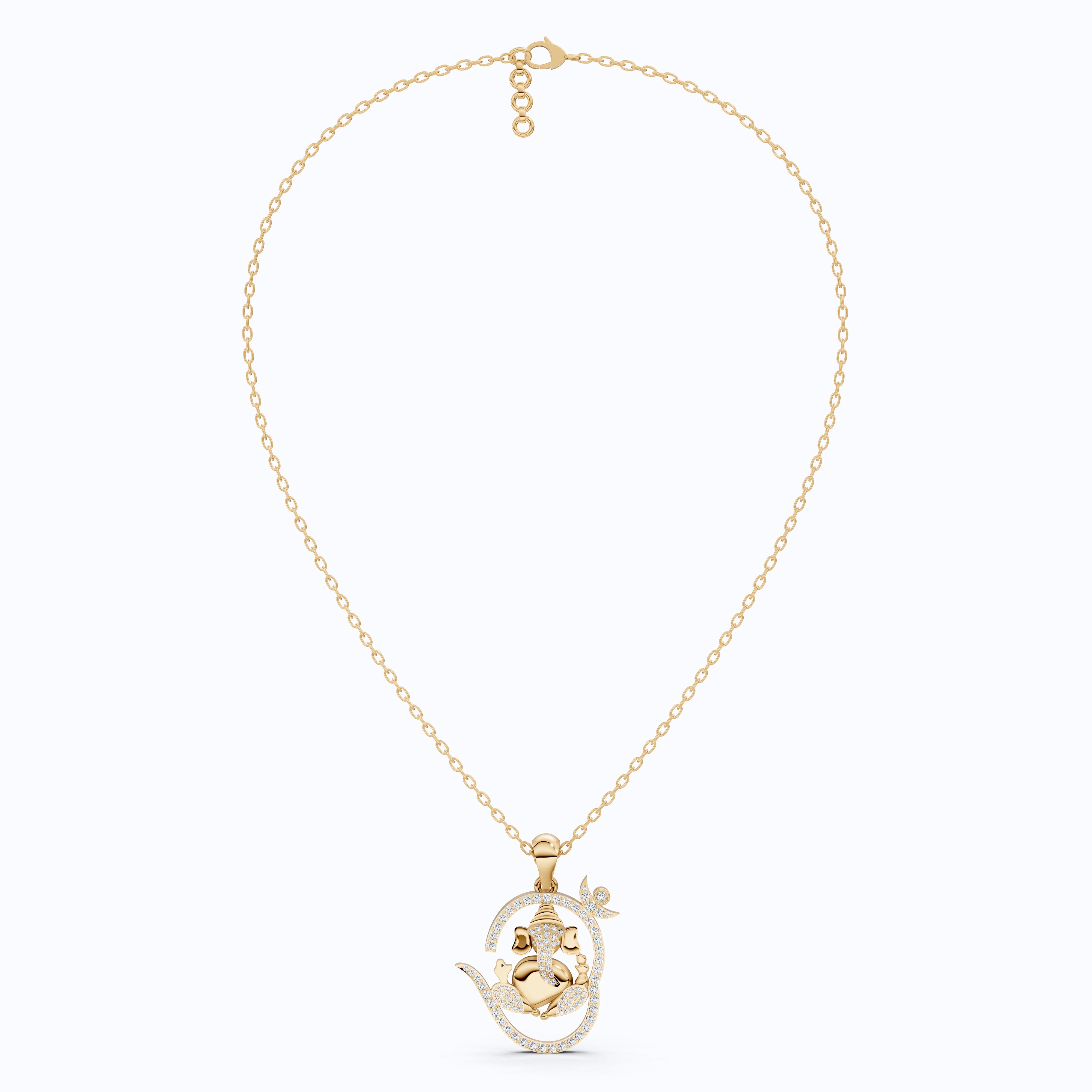 Round Cut Lab Created Diamond Ganesha Pendant, Hindu Religious Charm Pendant