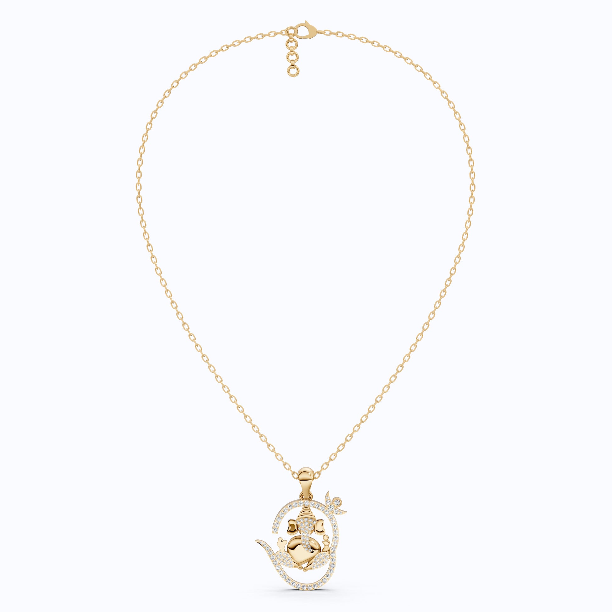 Round Cut Lab Created Diamond Ganesha Pendant, Hindu Religious Charm Pendant