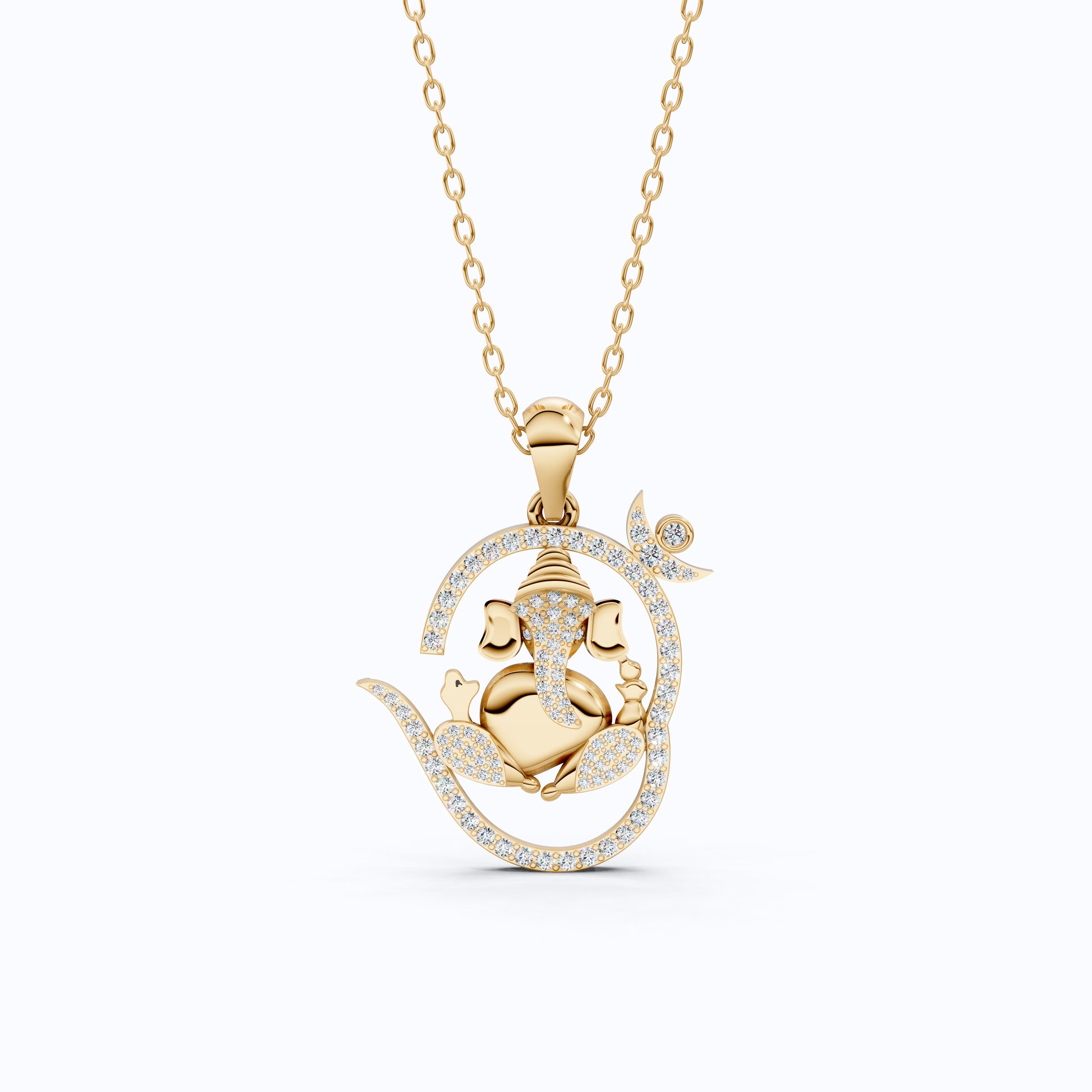 Round Cut Lab Created Diamond Ganesha Pendant, Hindu Religious Charm Pendant