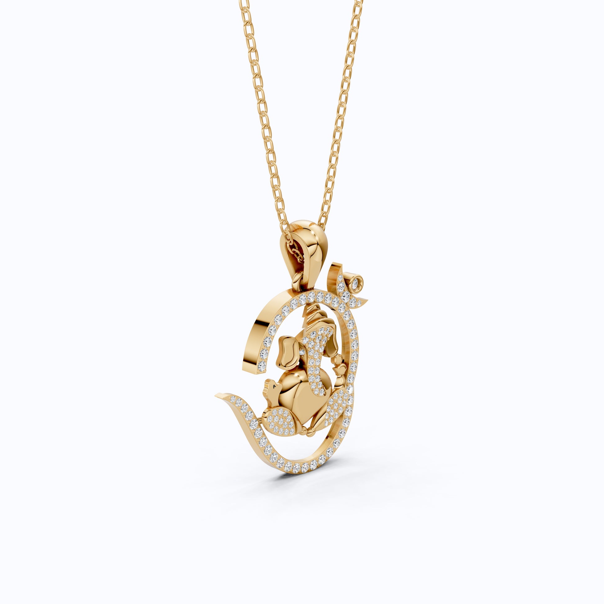 Round Cut Lab Created Diamond Ganesha Pendant, Hindu Religious Charm Pendant