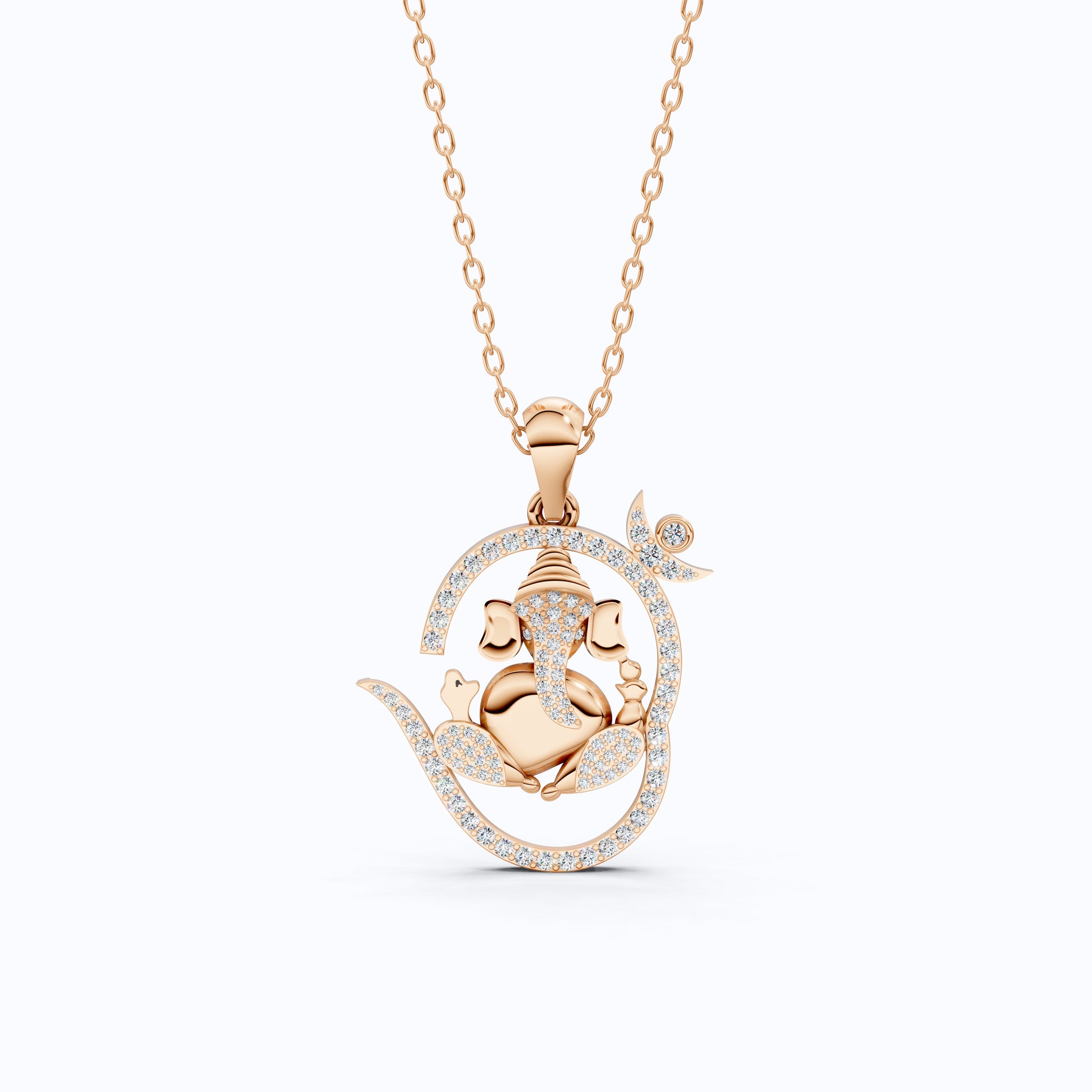 Round Cut Lab Created Diamond Ganesha Pendant, Hindu Religious Charm Pendant