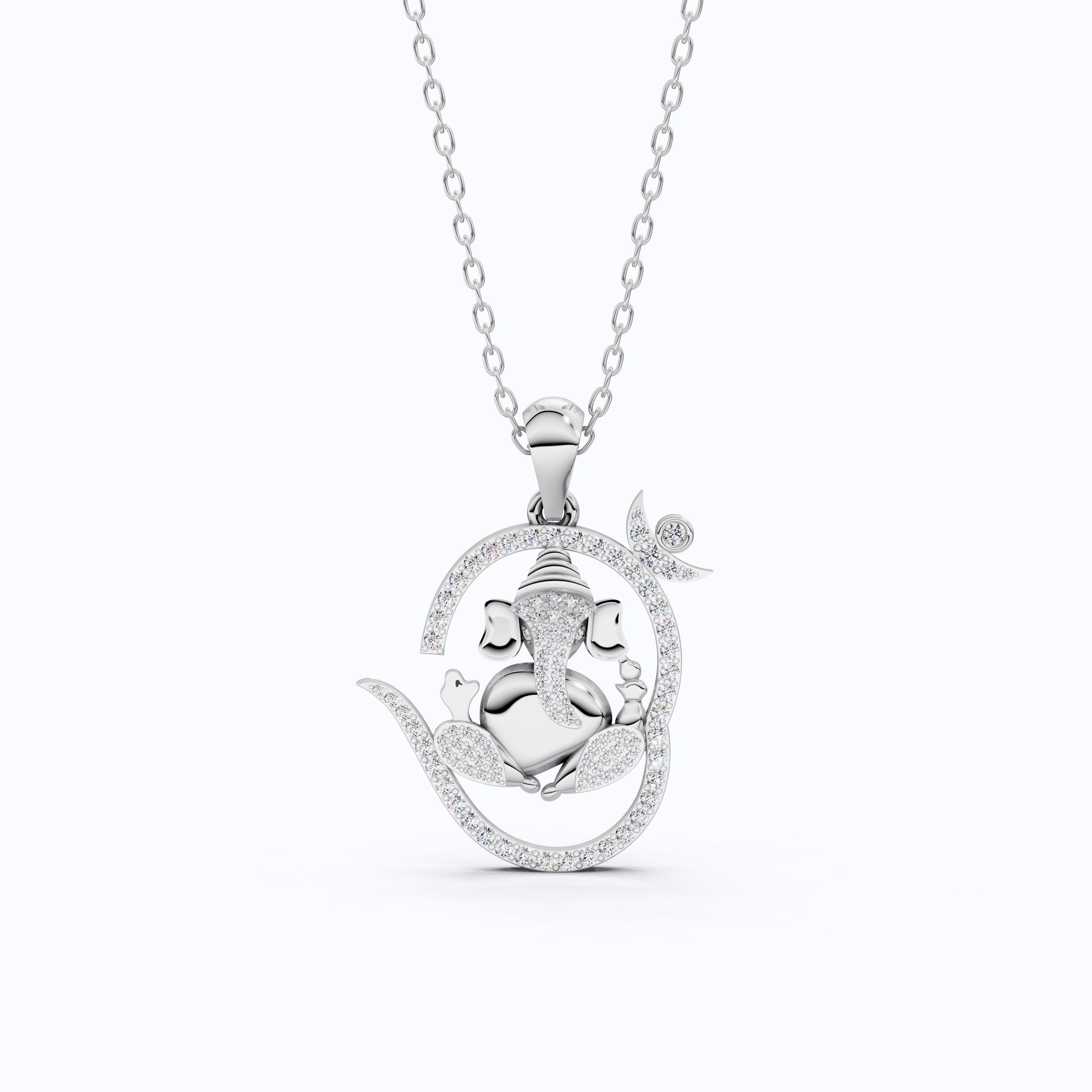 Round Cut Lab Created Diamond Ganesha Pendant, Hindu Religious Charm Pendant