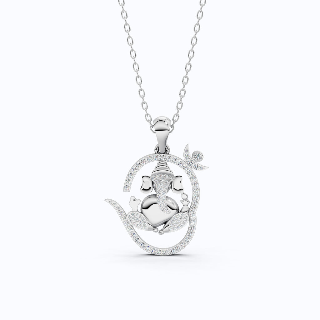 Round Cut Lab Created Diamond Ganesha Pendant, Hindu Religious Charm Pendant