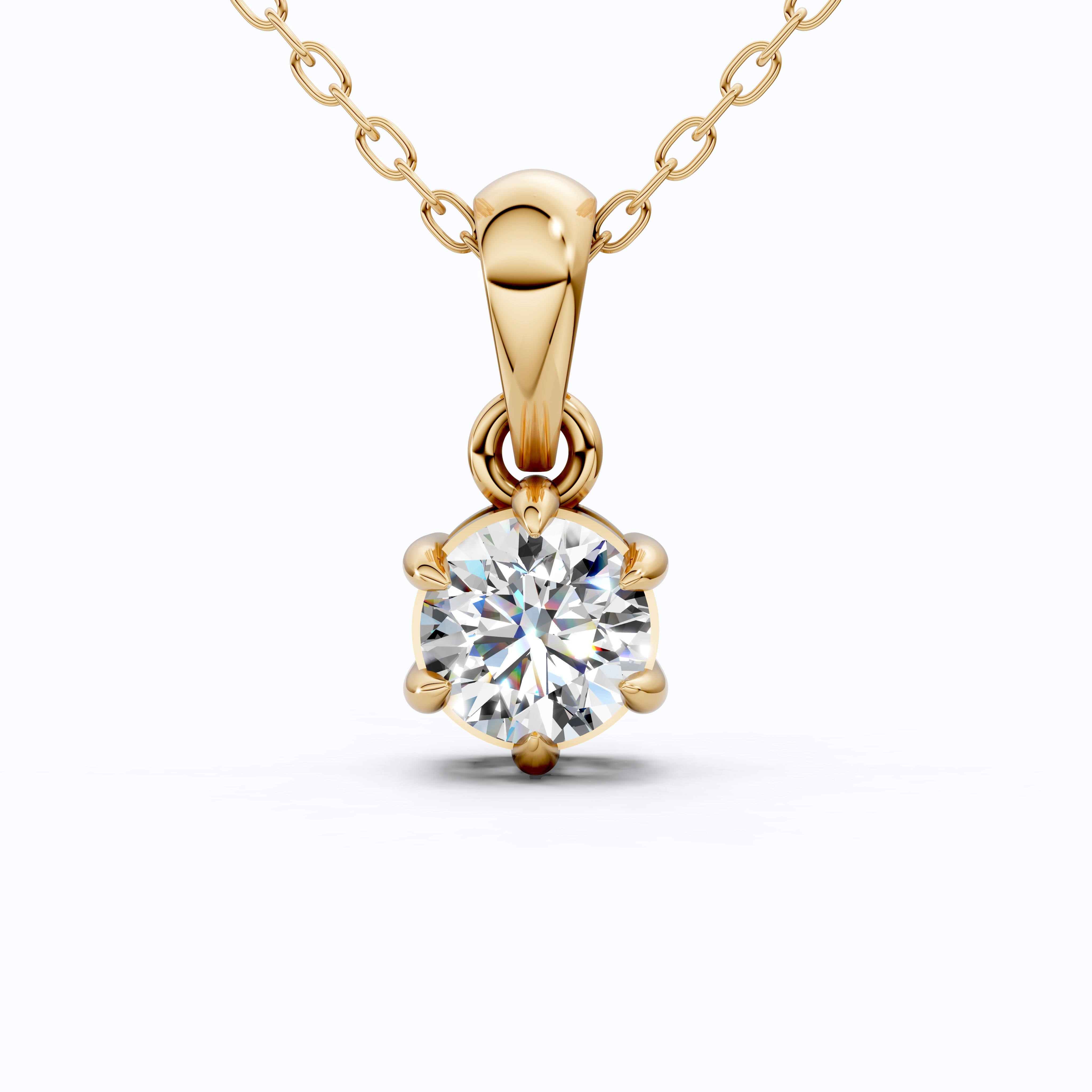 Contemporary Solitaire Wedding Pendant in 14K Solid Gold, 0.50 CT Round Cut Lab Created Diamond, Everyday Pendant, Birthday Gift For Girl