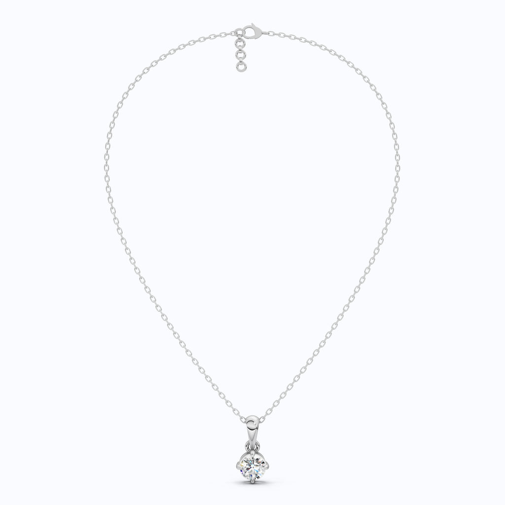 Classic Round Solitaire Pendant in Lab Diamond or Moissanite – Solid 14k Gold or Sterling Silver Diamond Pendant Gift for Wife, Everyday Pendant