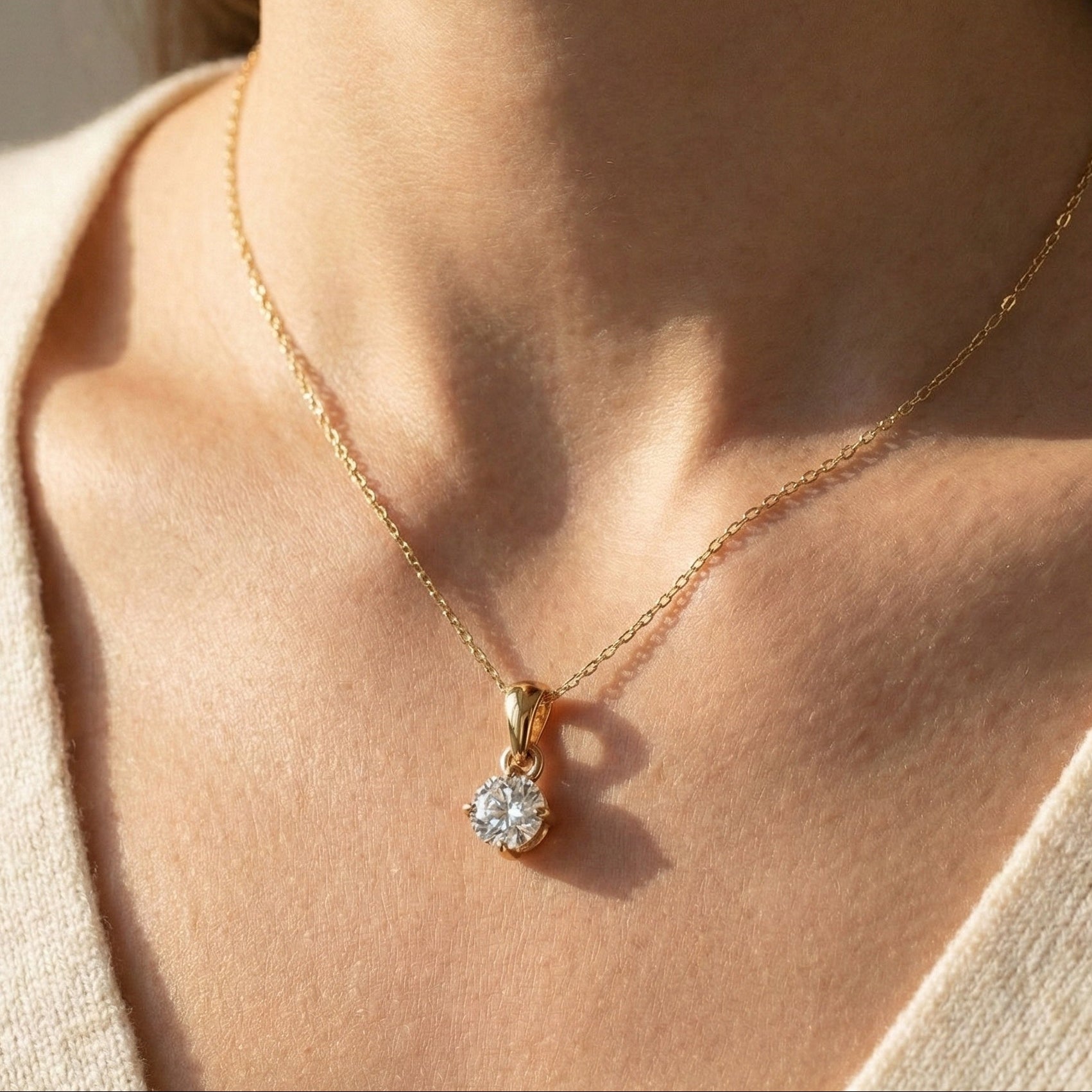 0.50 CT Round Cut Lab Diamond Classic Solitaire Wedding Pendant in 14K Solid Gold, Diamond Pendant Gift for Wife, Everyday Pendant